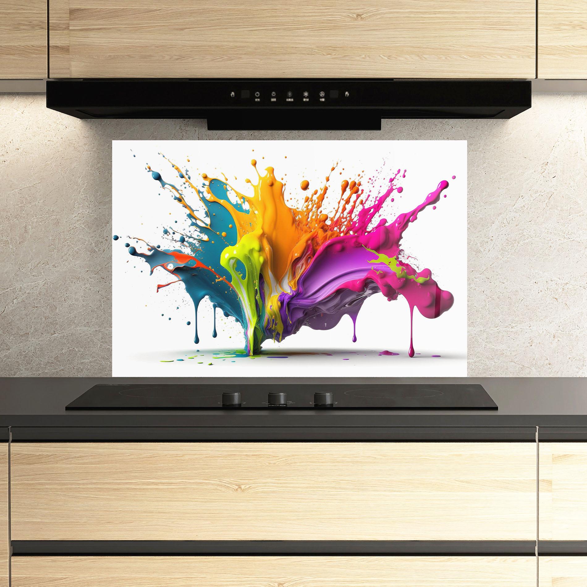 Küchenrückwand Glas Exploding Mixed Liquid mockup 3