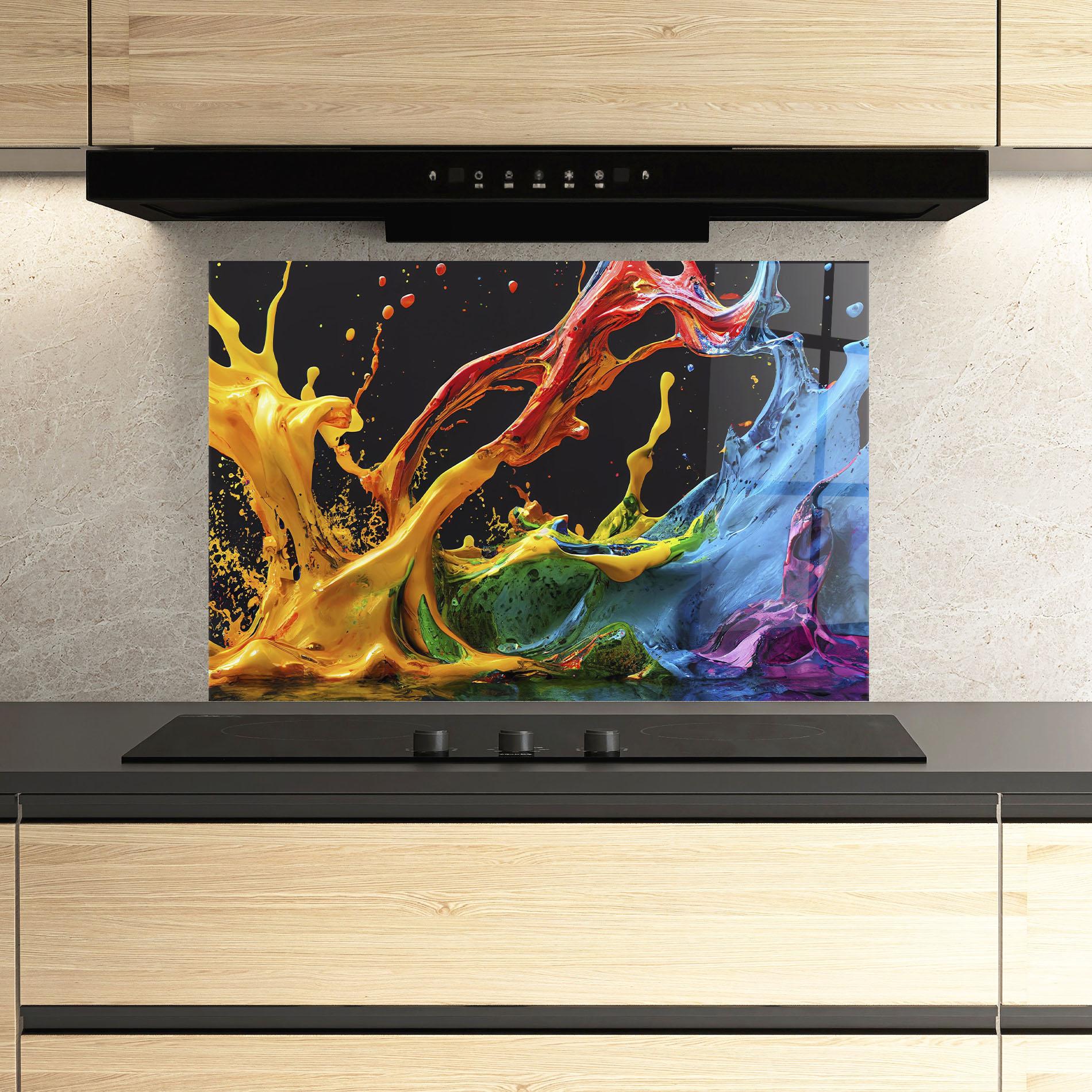 Küchenrückwand Glas Floating Yellow Splay mockup 3