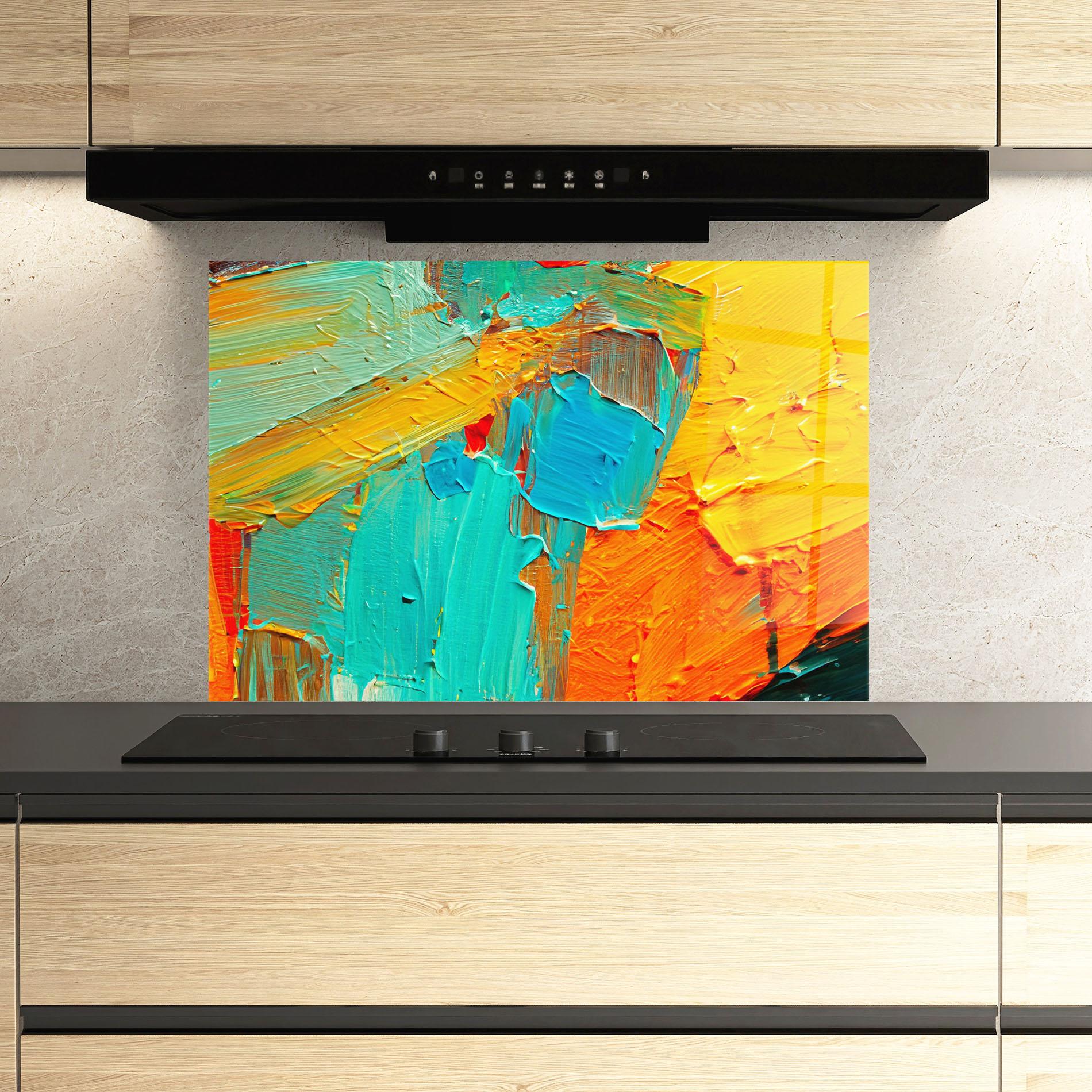 Küchenrückwand Glas Orange Blue Painting mockup 3