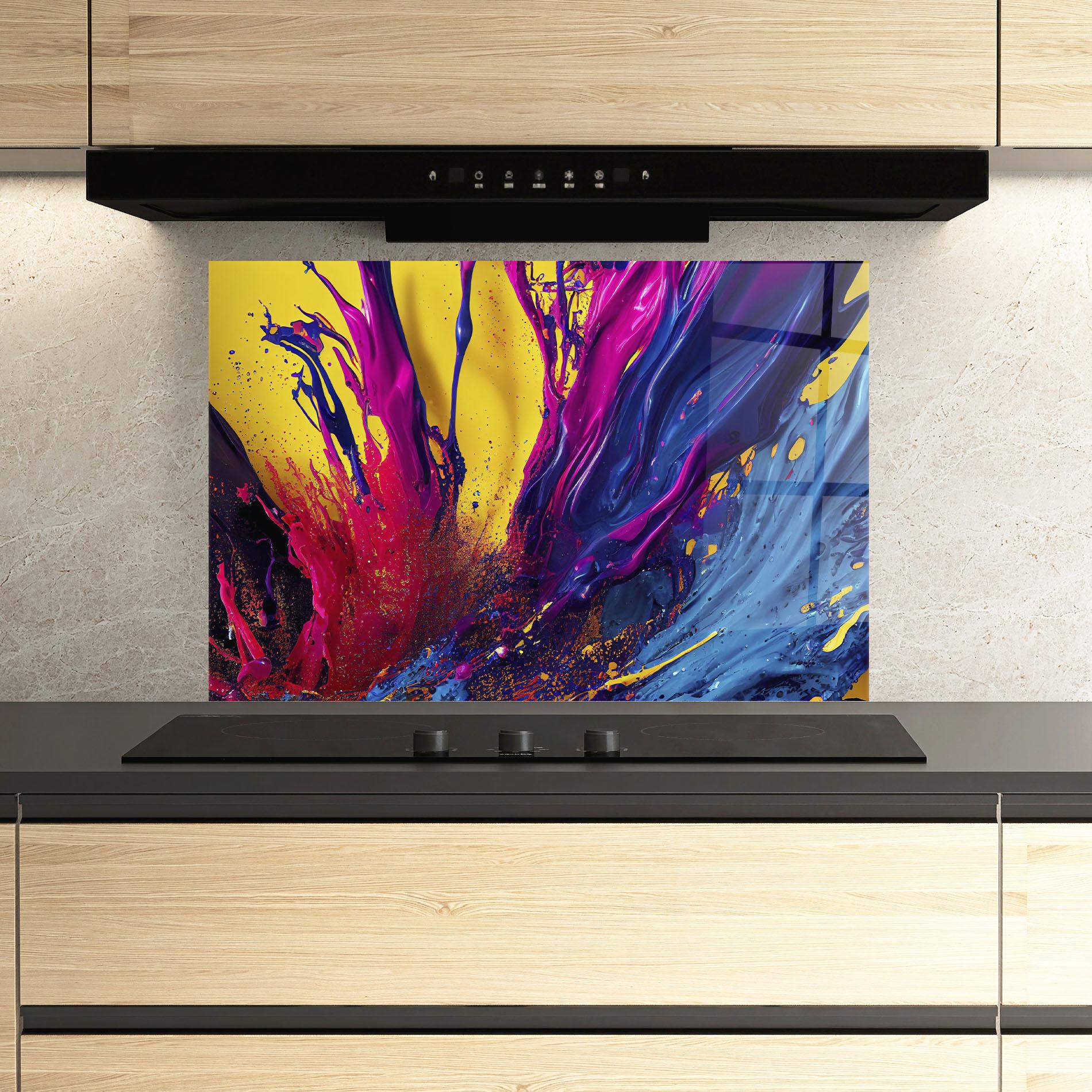 Küchenrückwand Glas Purple And Blue Splash mockup 3