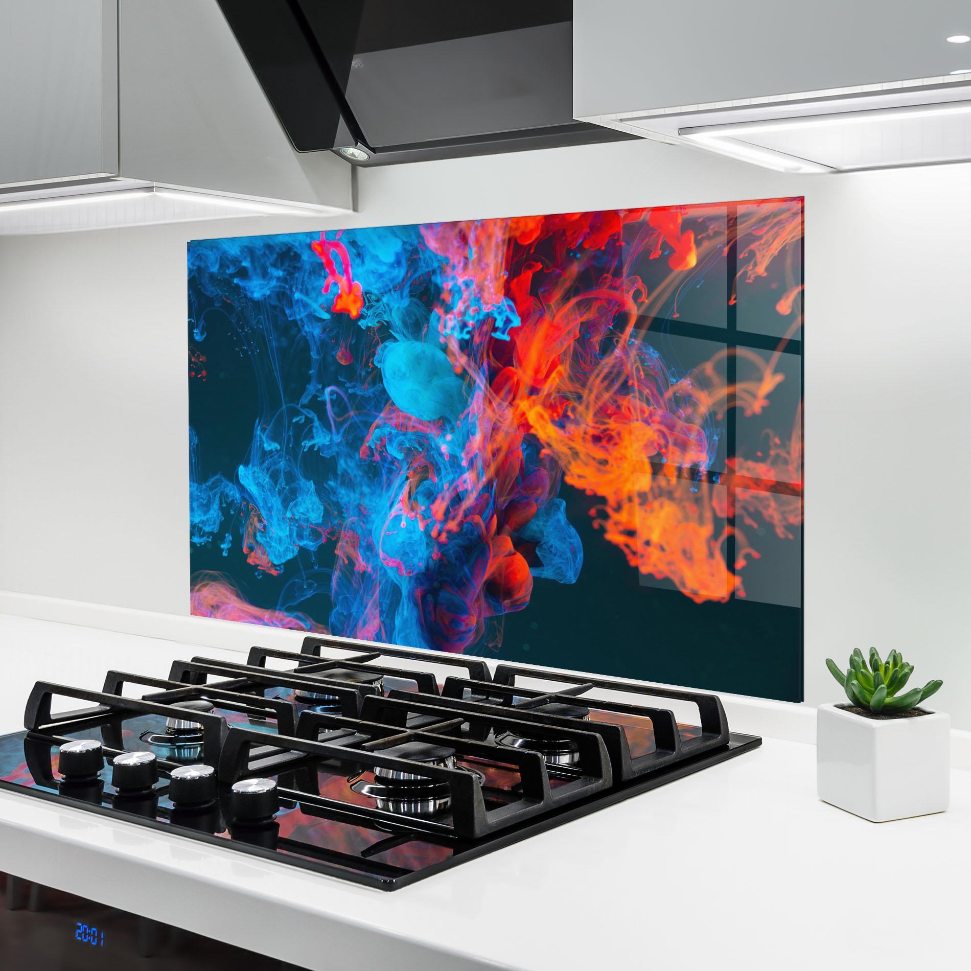 Küchenrückwand Glas Abstract Blue And Red mockup 6