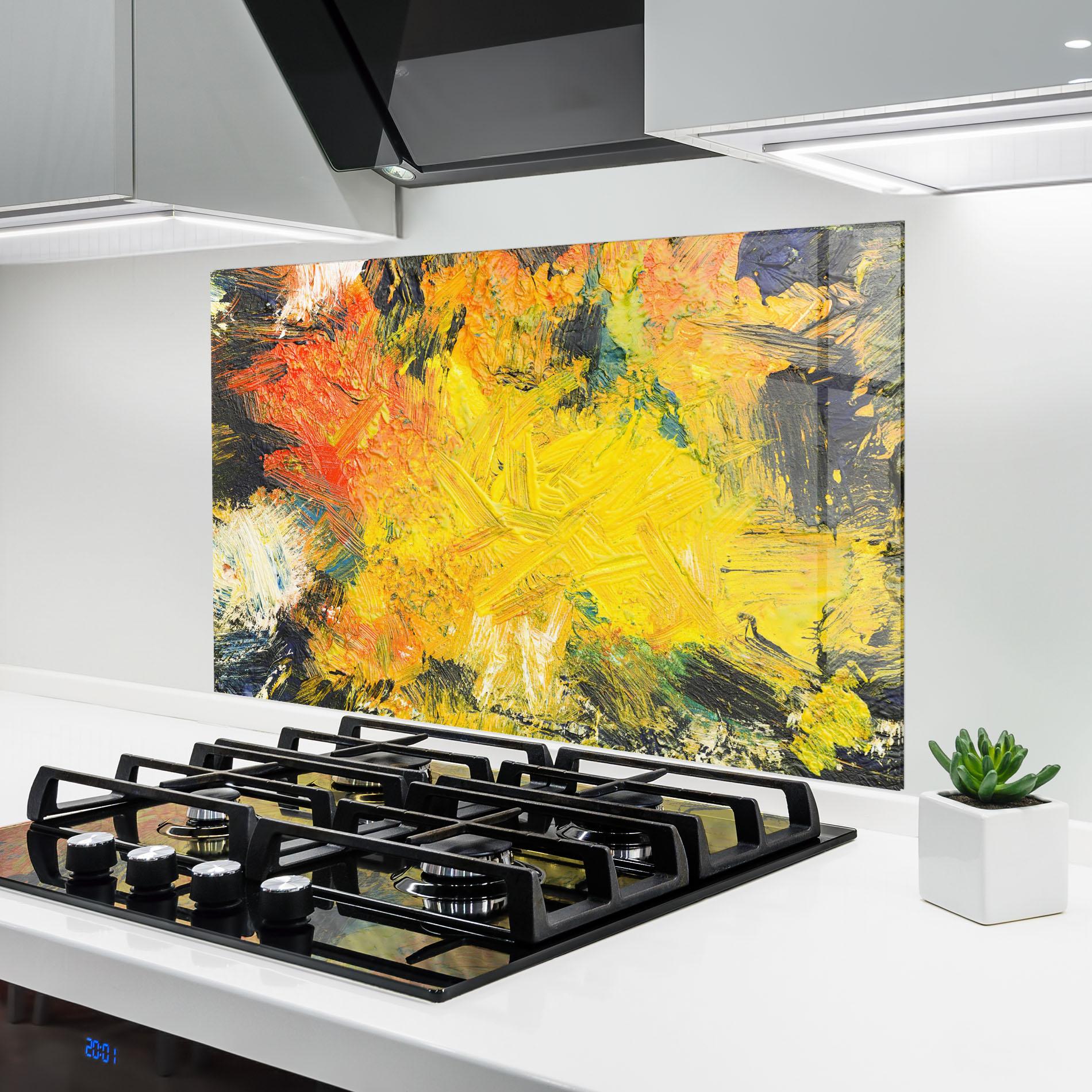 Küchenrückwand Glas Artistic Yellow Painting mockup 6