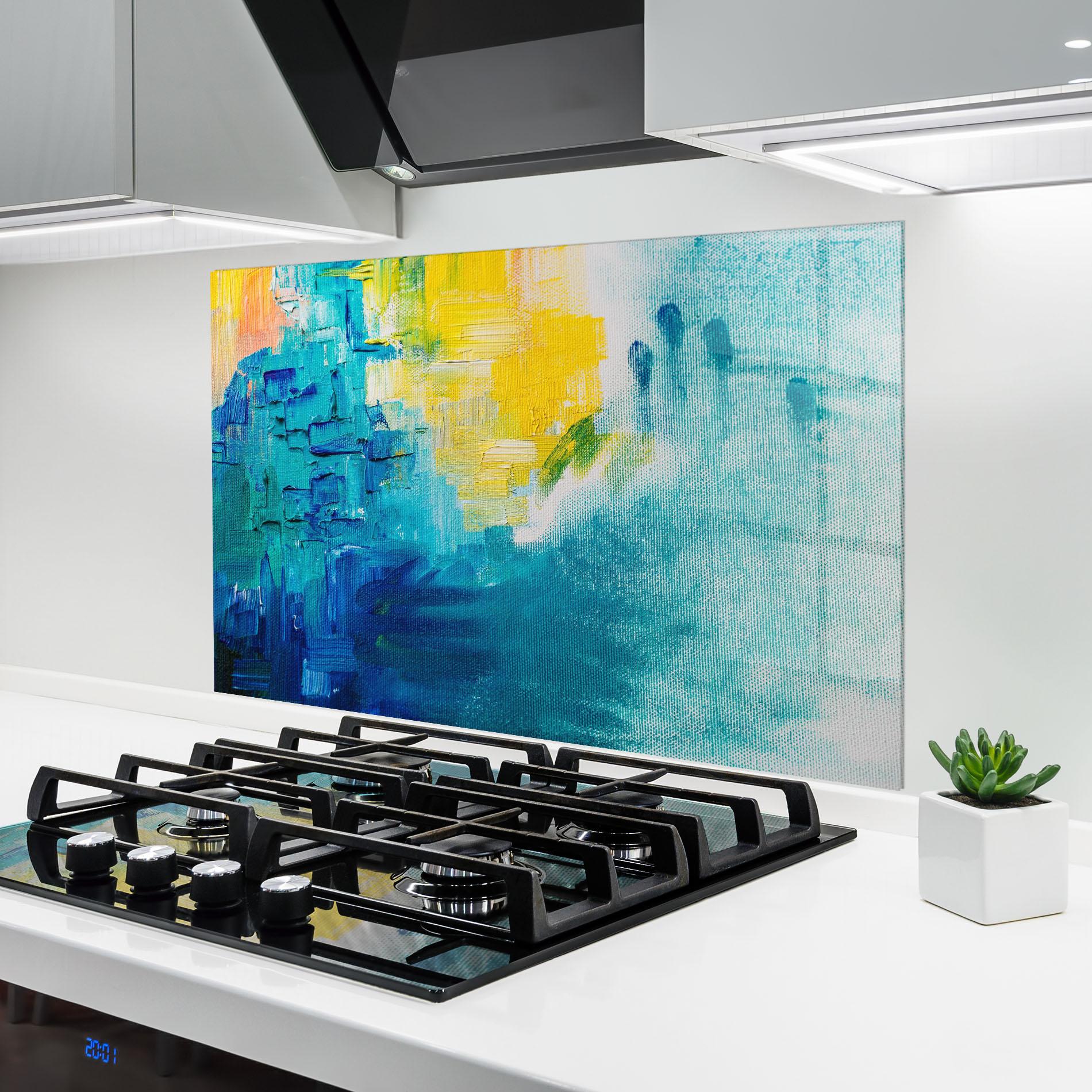 Küchenrückwand Glas Blue Hand Shade mockup 6