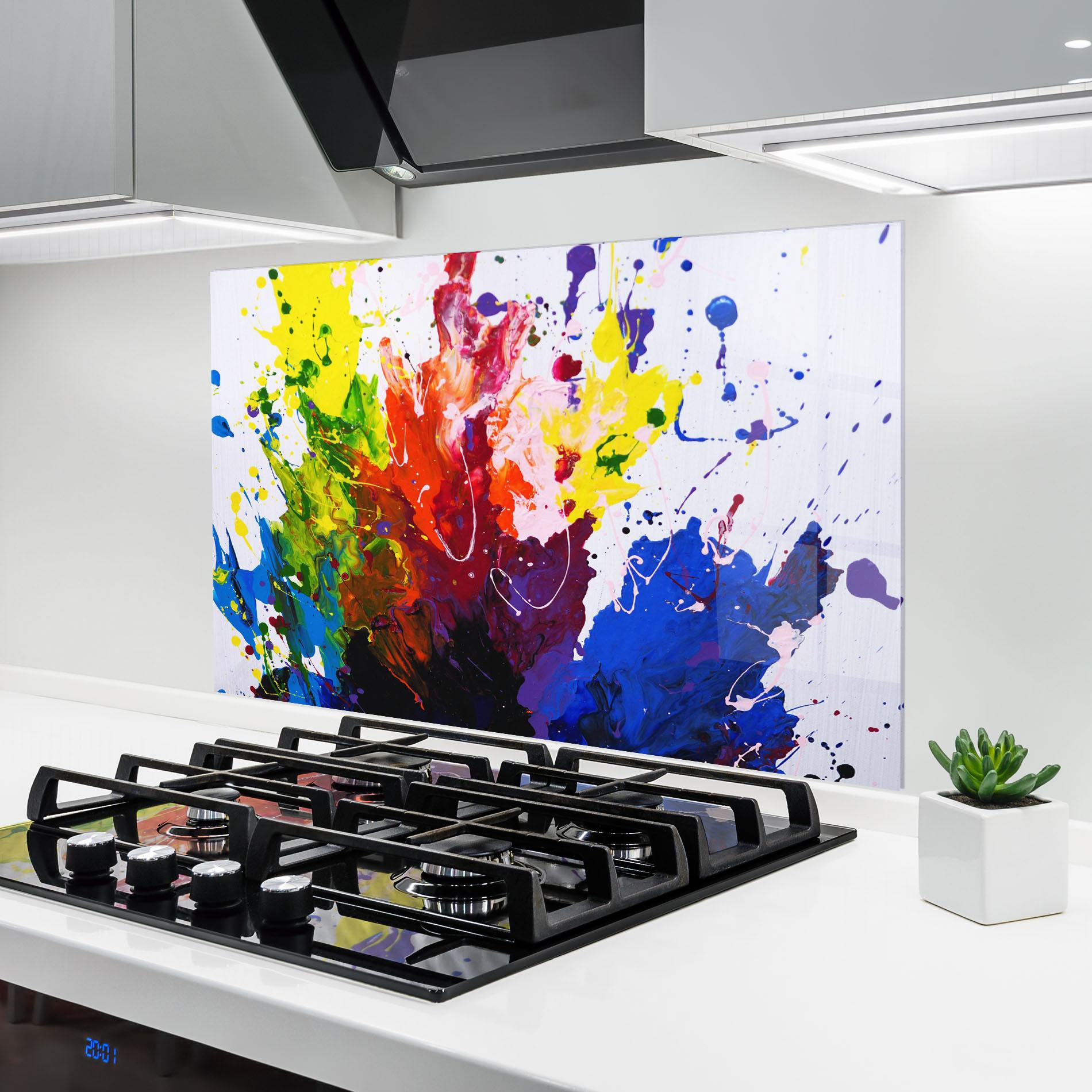 Küchenrückwand Glas Blue Purple Exploding mockup 6