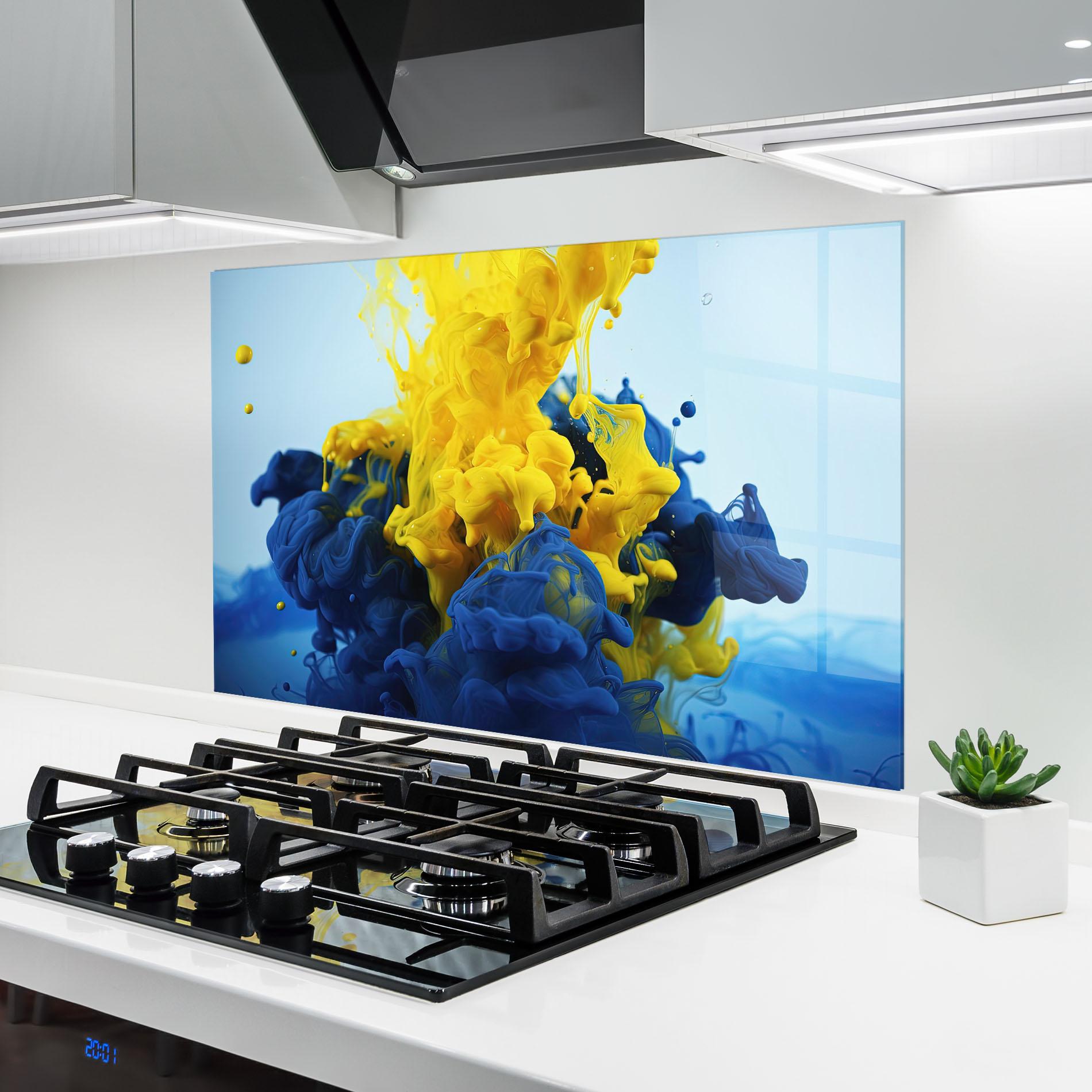 Küchenrückwand Glas Blue Yellow Smoke mockup 6