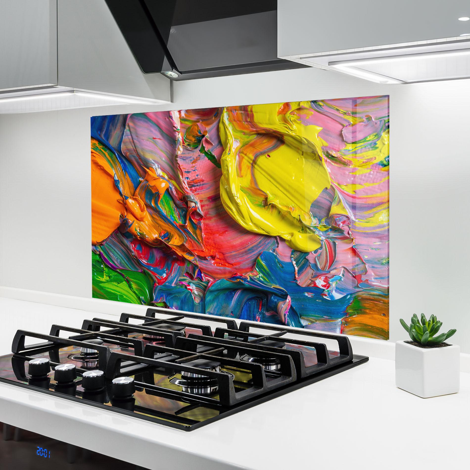 Küchenrückwand Glas Bright Oil Colors mockup 6