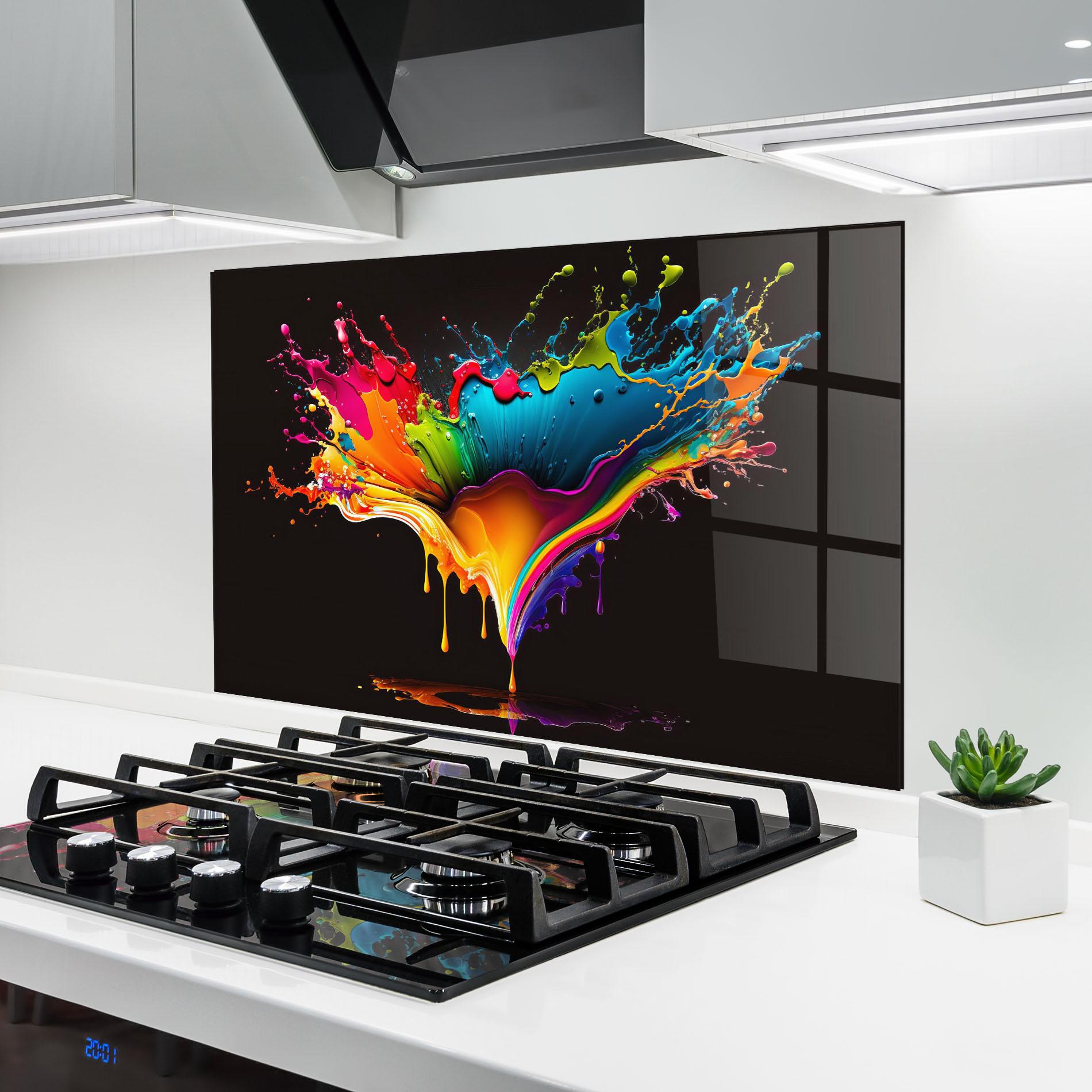 Küchenrückwand Glas Colorful Rainbow Splash mockup 6