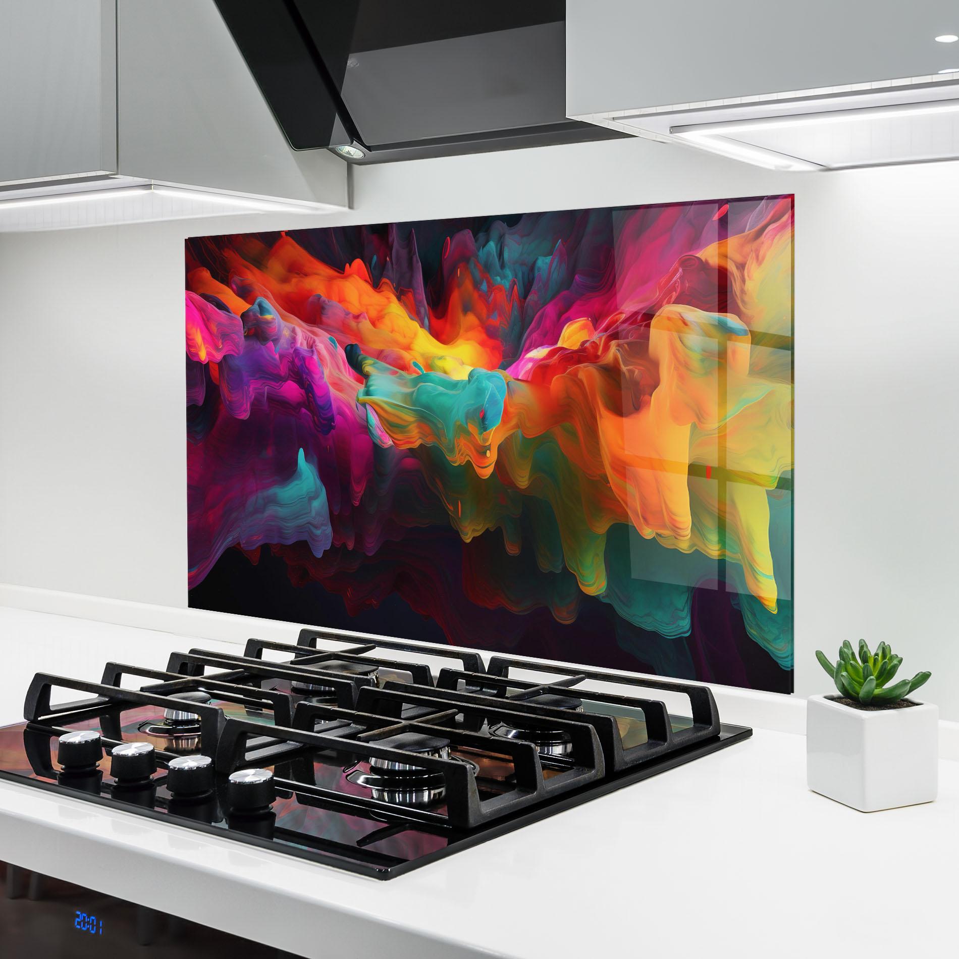 Küchenrückwand Glas Colorful Smoke mockup 6