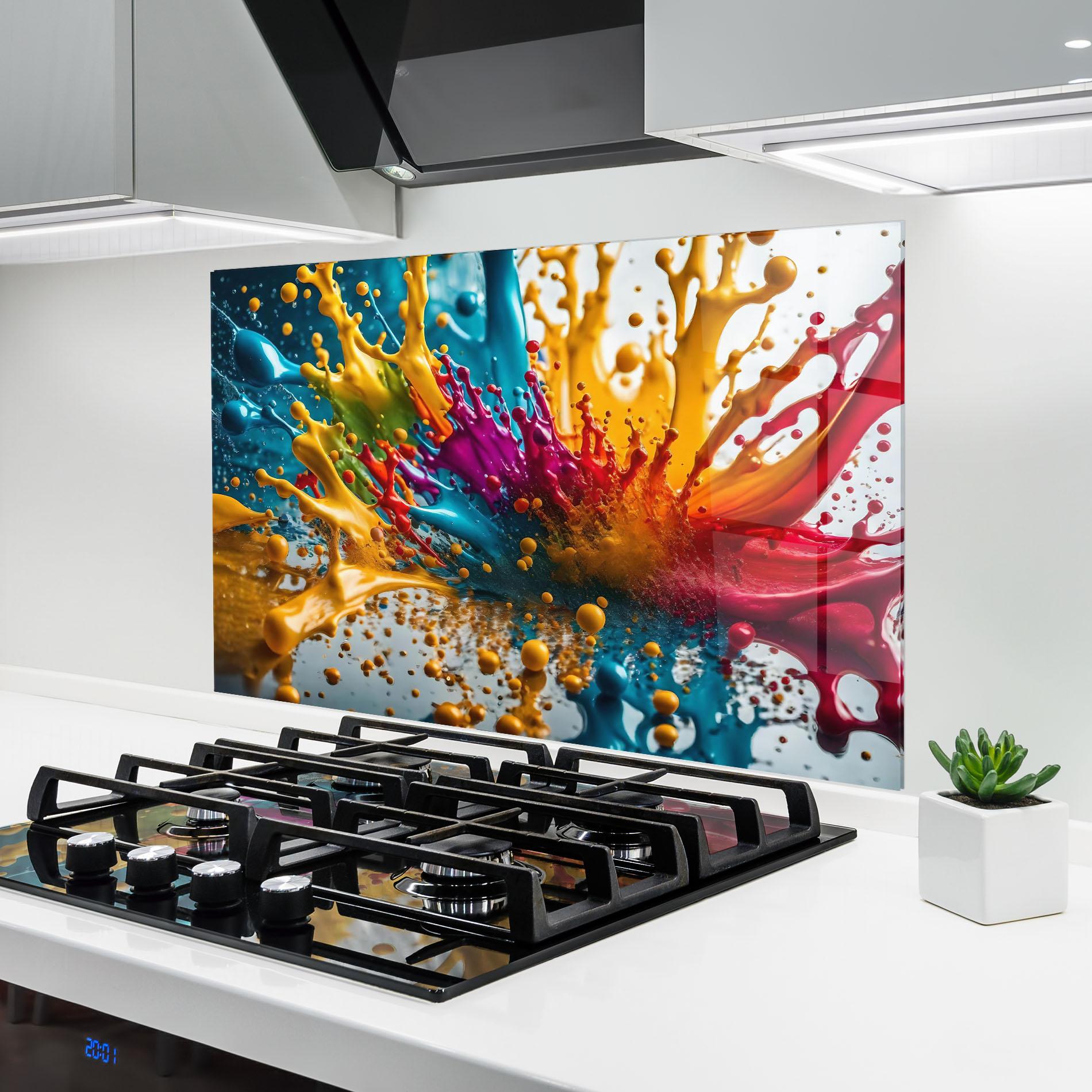 Küchenrückwand Glas Colorful Water Splash mockup 6