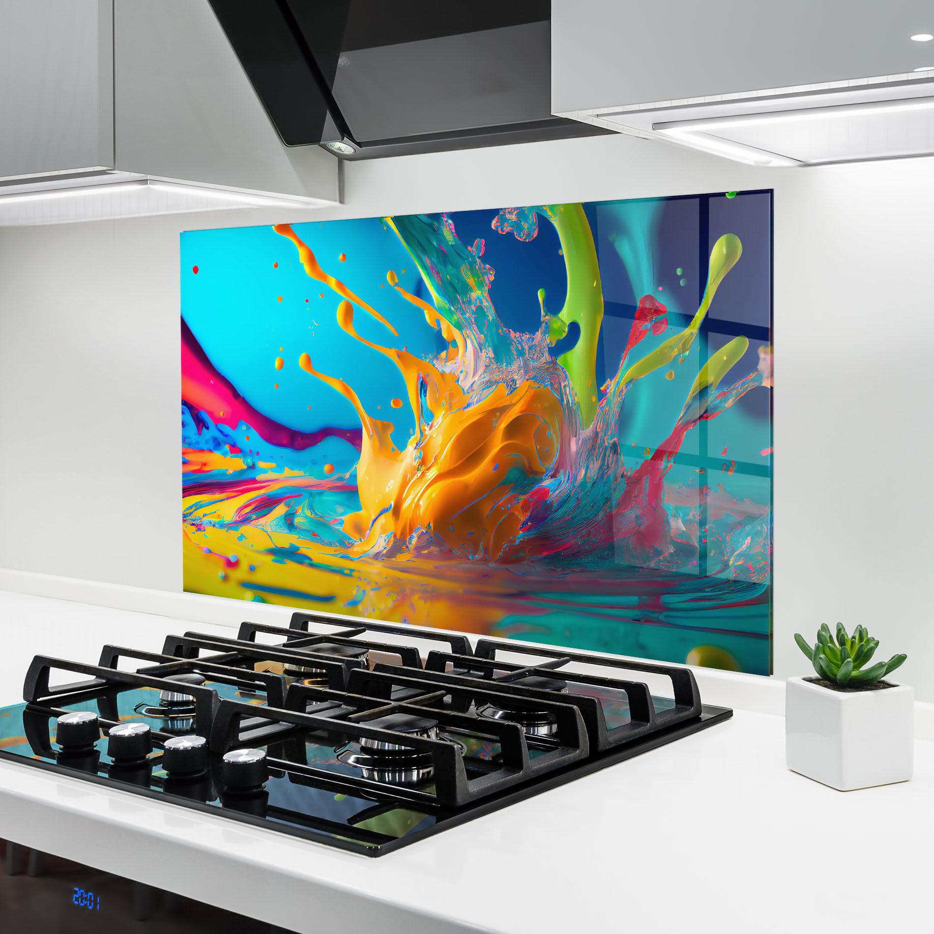 Küchenrückwand Glas Colorful Water Splashing mockup 6