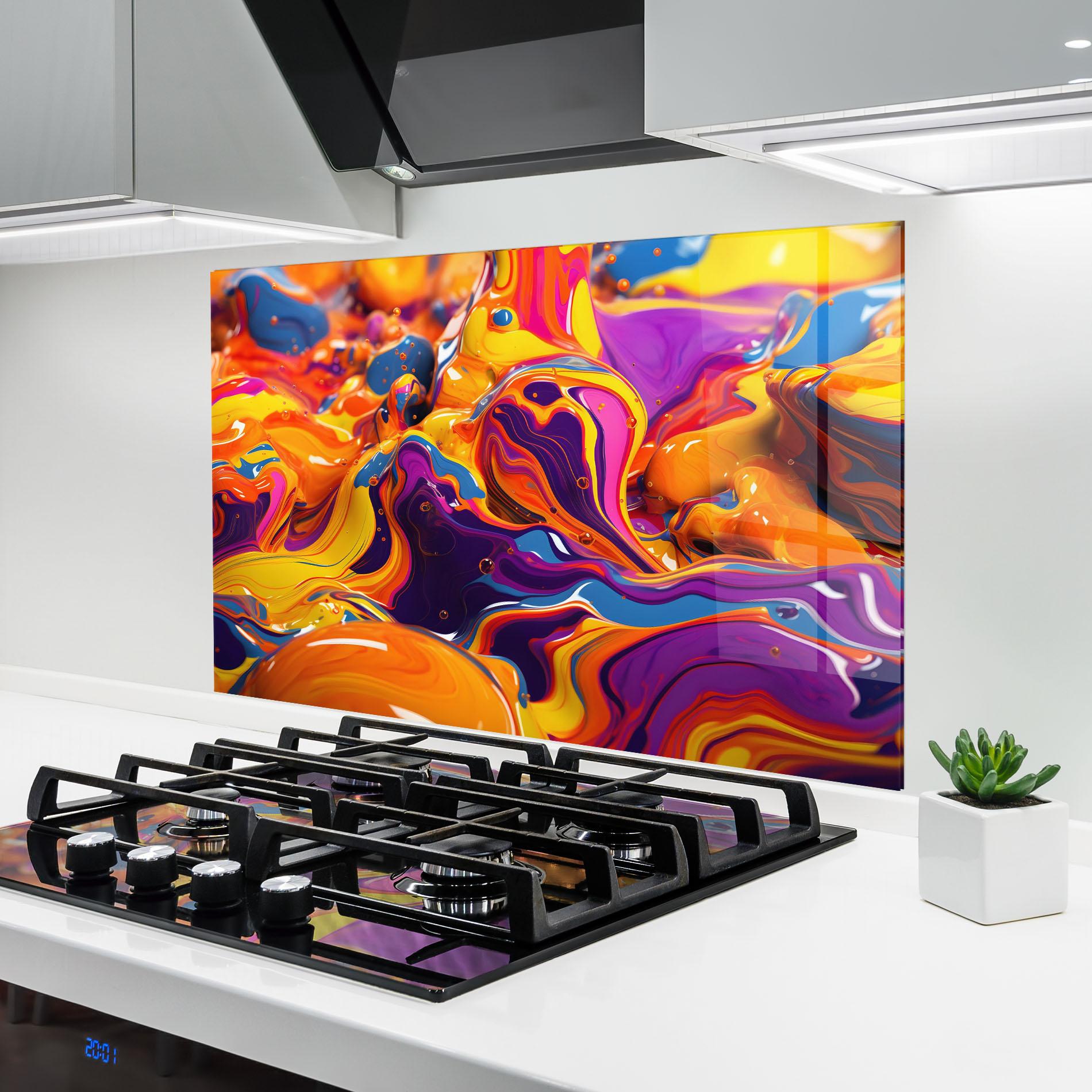 Küchenrückwand Glas Colorful Waves mockup 6