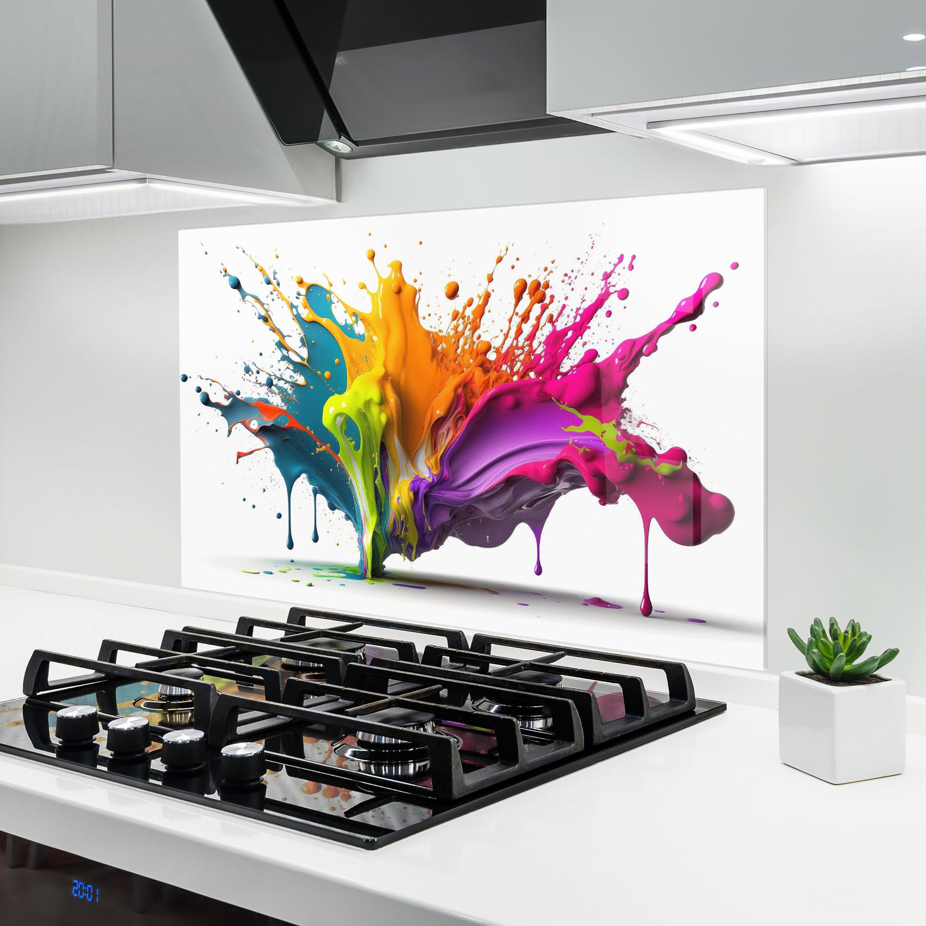 Küchenrückwand Glas Exploding Mixed Liquid mockup 6