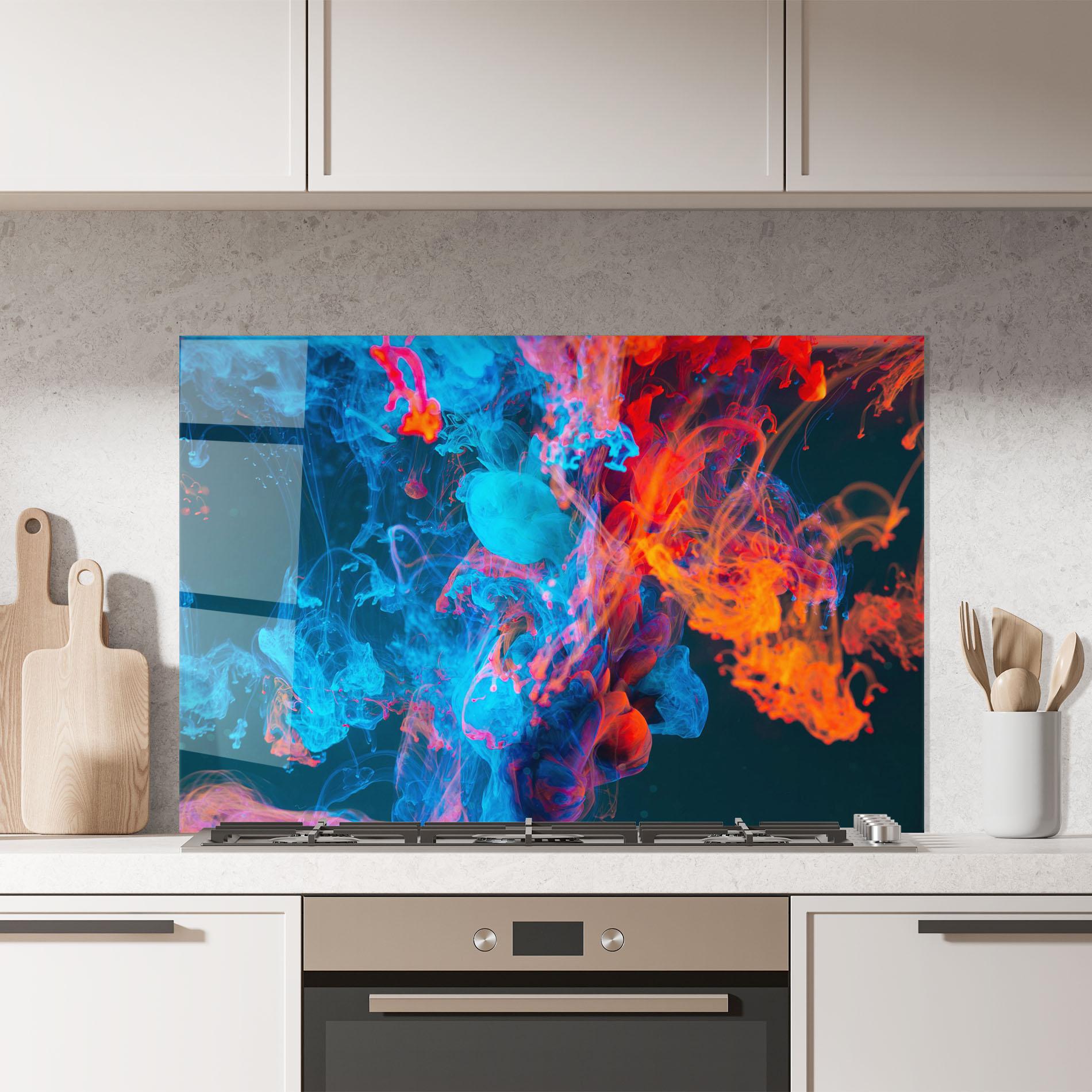 Küchenrückwand Glas Abstract Blue And Red mockup 7
