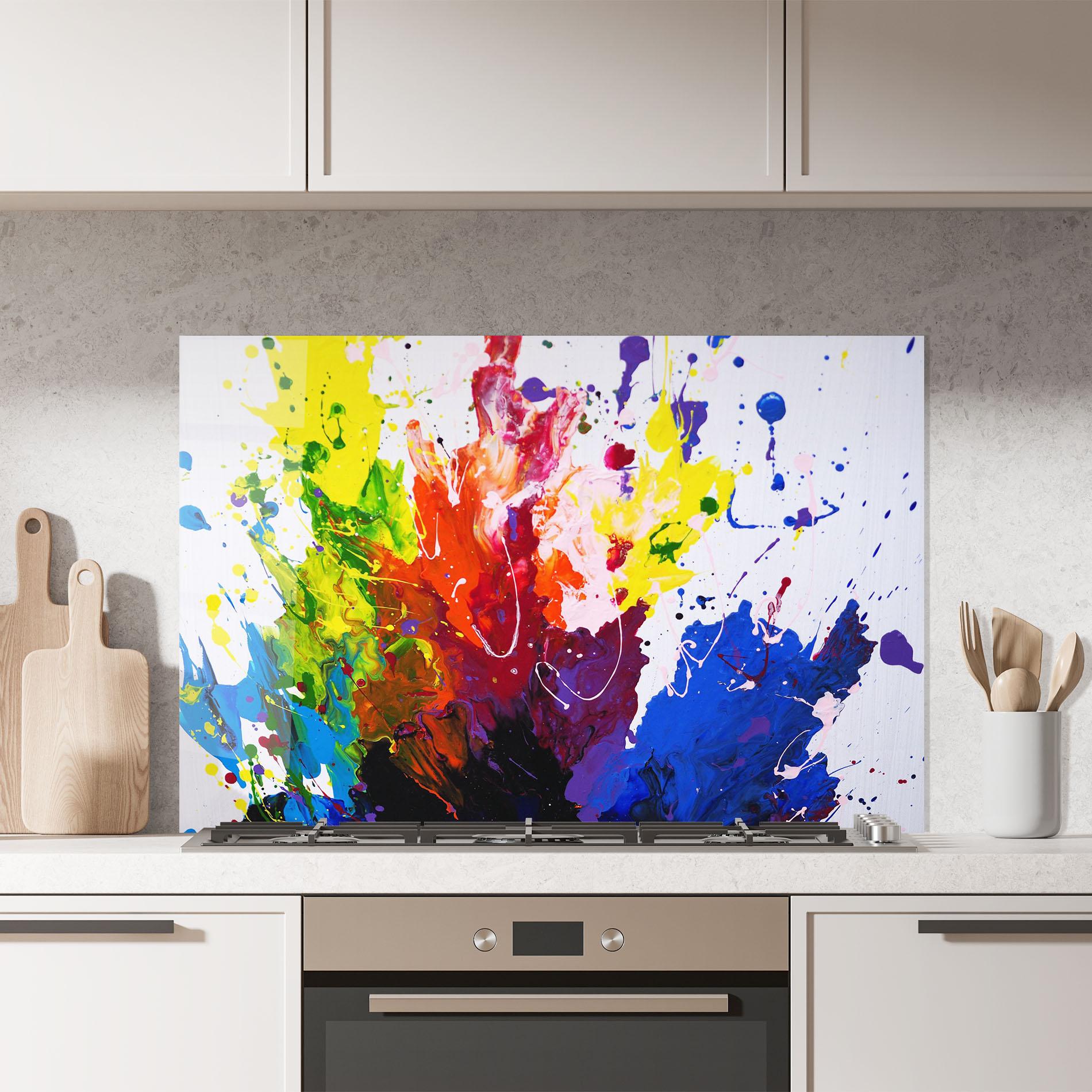 Küchenrückwand Glas Blue Purple Exploding mockup 7