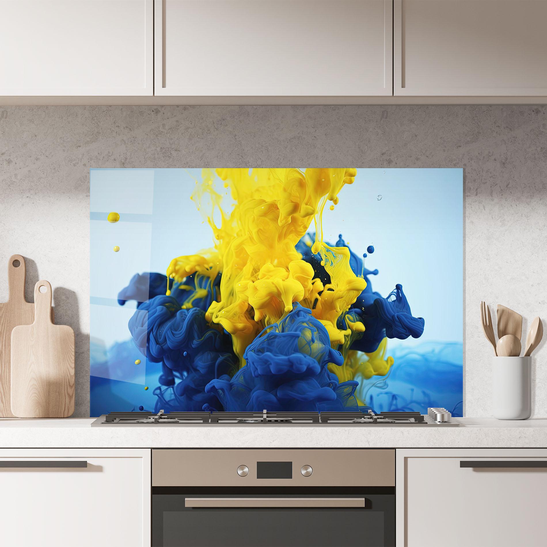 Küchenrückwand Glas Blue Yellow Smoke mockup 7
