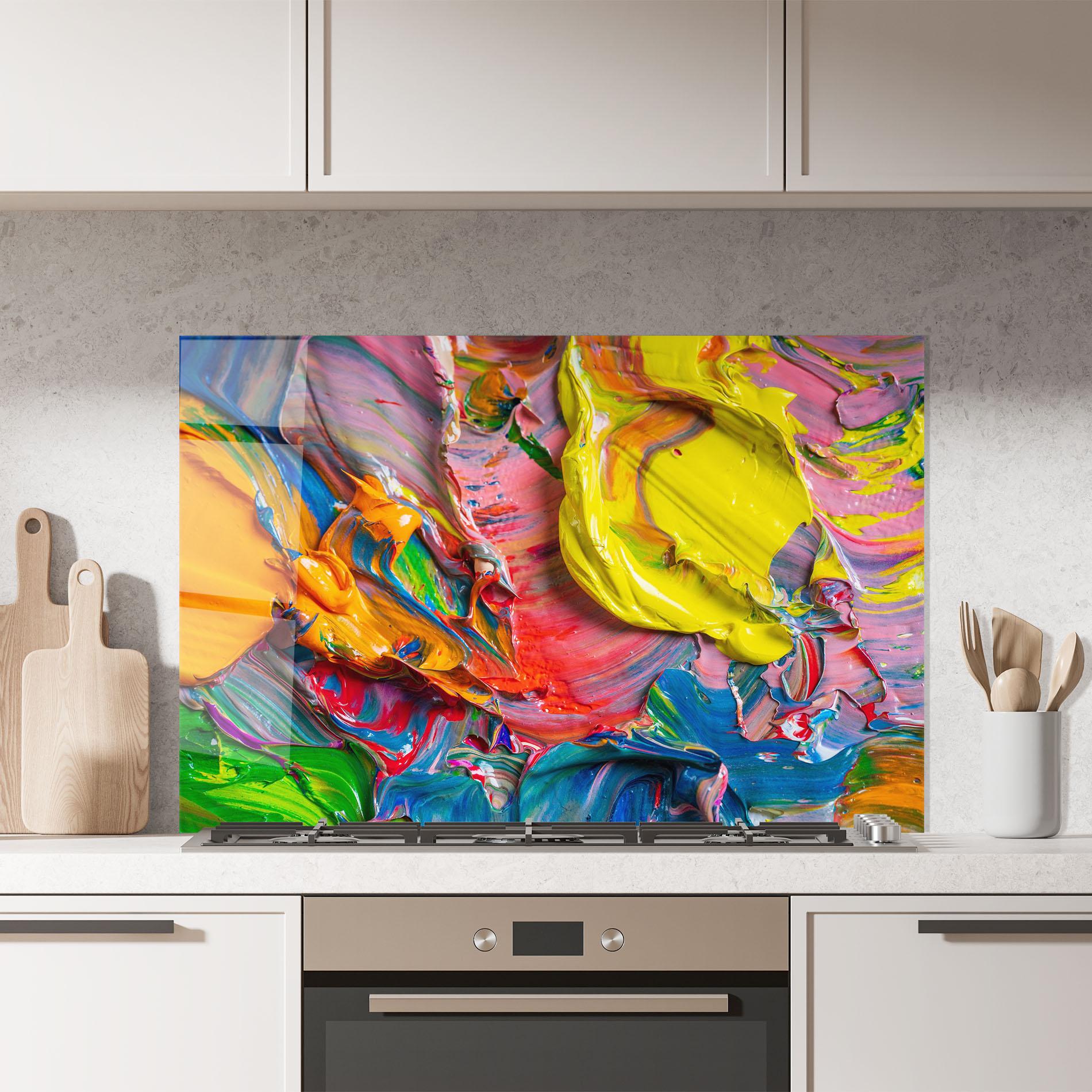 Küchenrückwand Glas Bright Oil Colors mockup 7