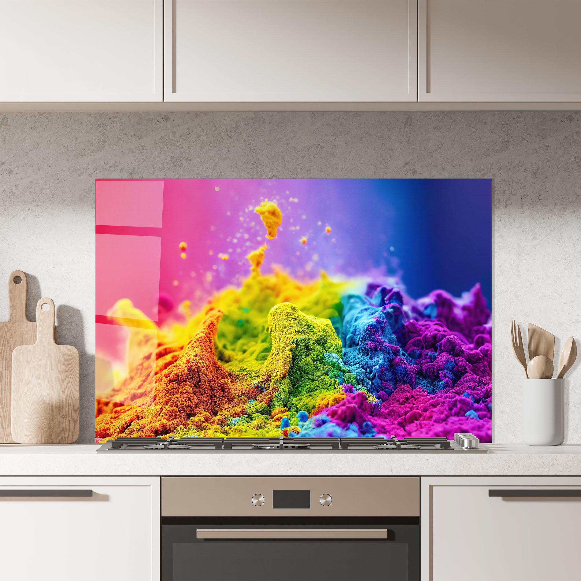 Küchenrückwand Glas Color Powder Explosion mockup 7