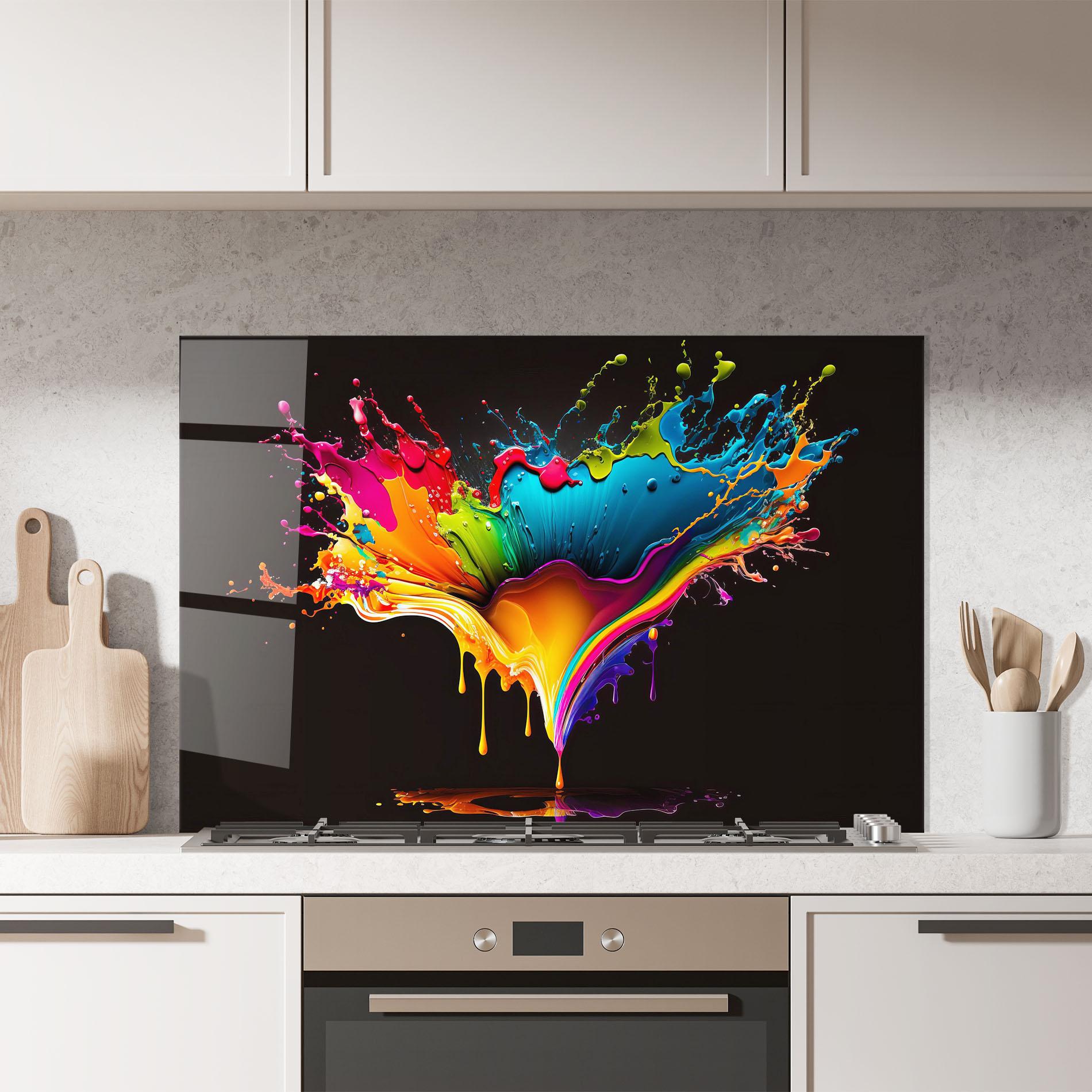 Küchenrückwand Glas Colorful Rainbow Splash mockup 7