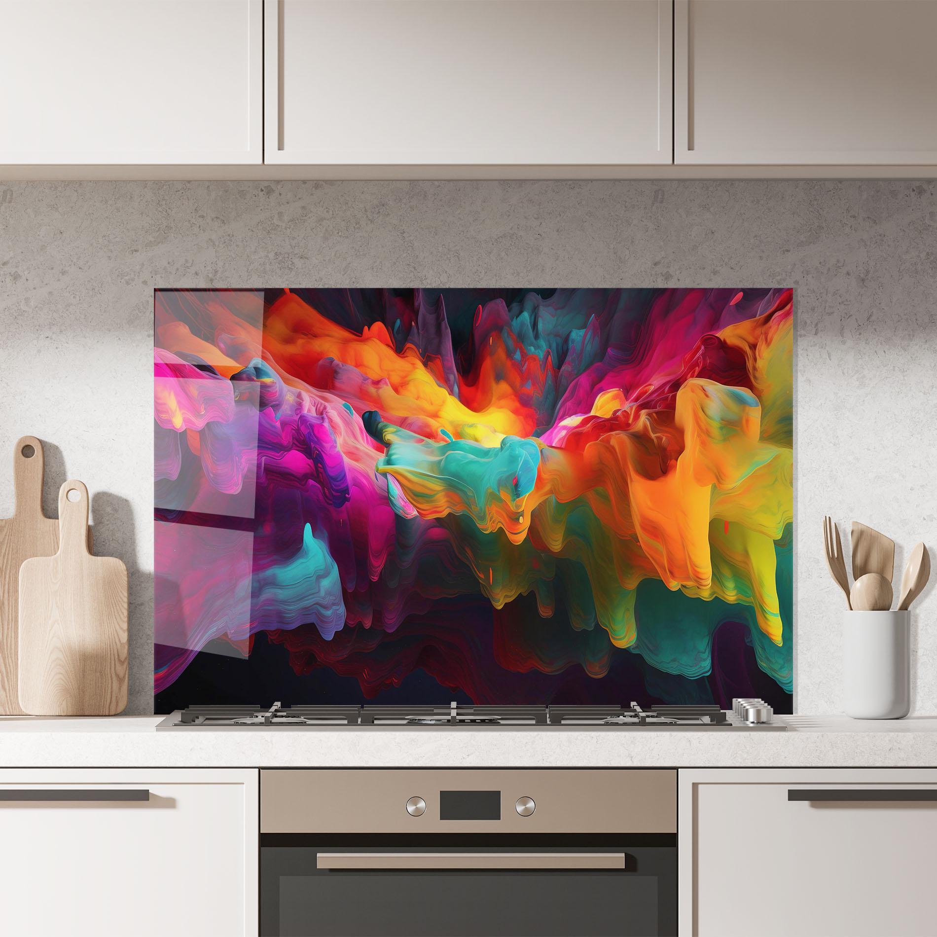 Küchenrückwand Glas Colorful Smoke mockup 7