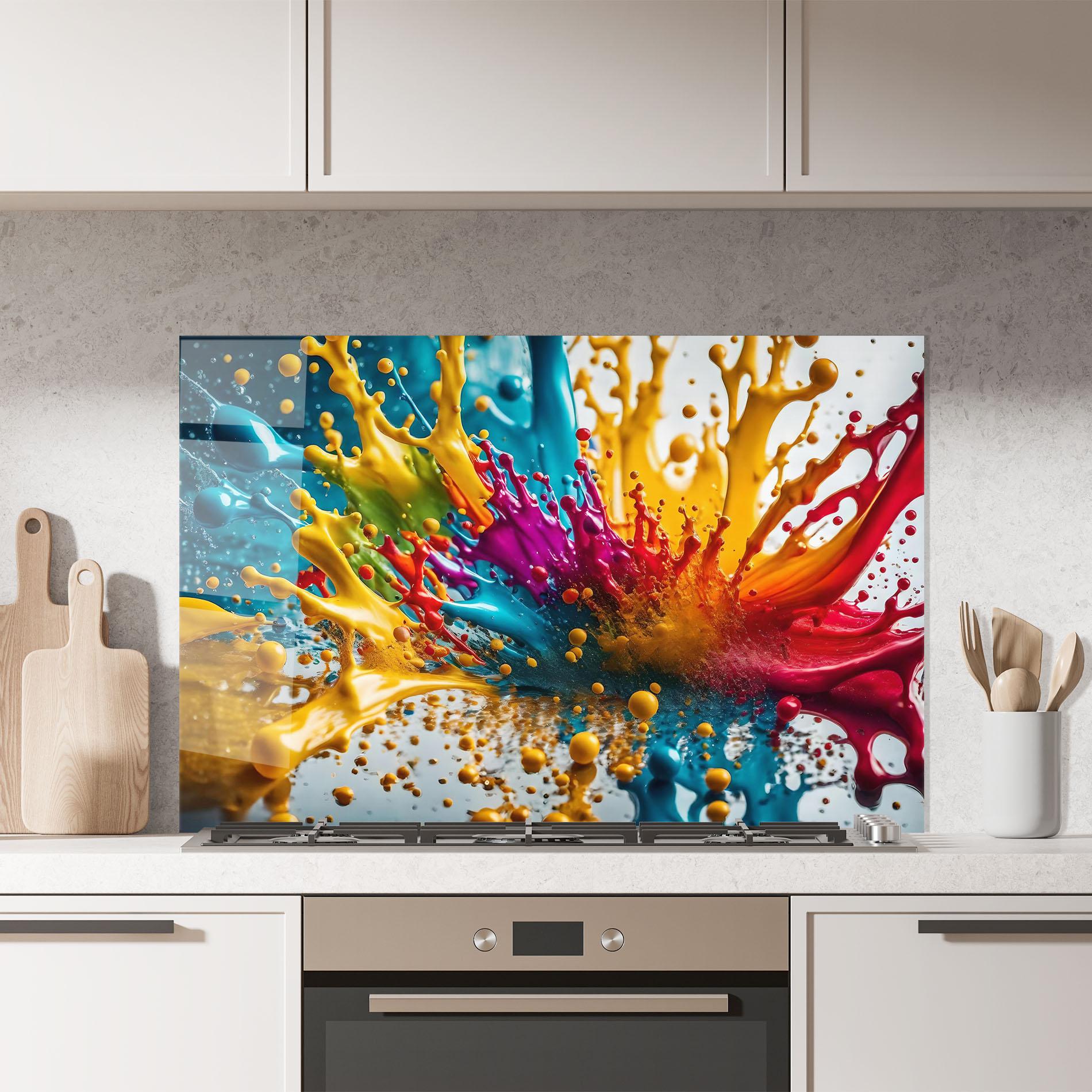 Küchenrückwand Glas Colorful Water Splash mockup 7