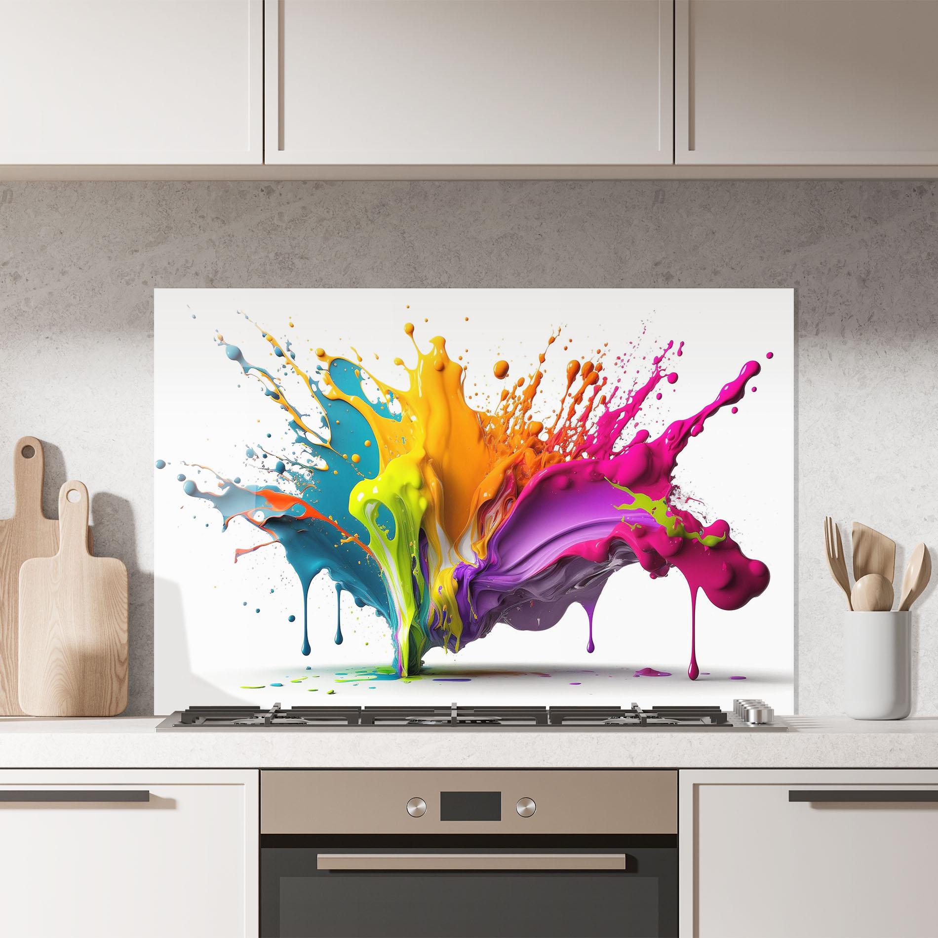 Küchenrückwand Glas Exploding Mixed Liquid mockup 7