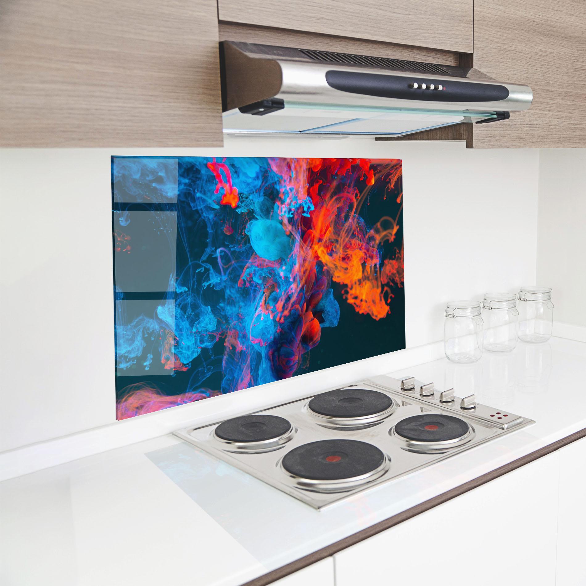 Küchenrückwand Glas Abstract Blue And Red mockup 8