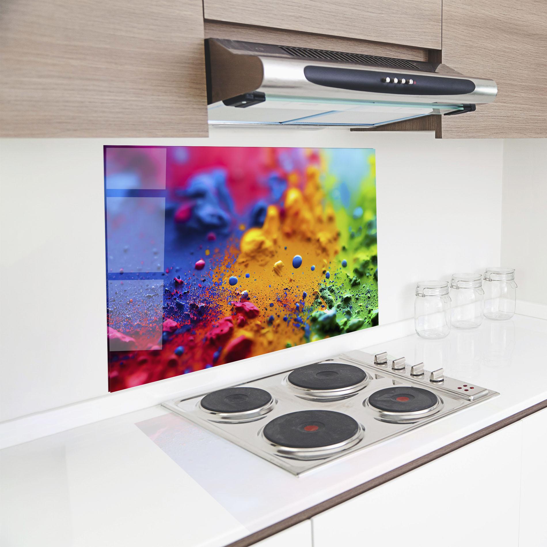 Küchenrückwand Glas Acrylic Yellow Texture mockup 8