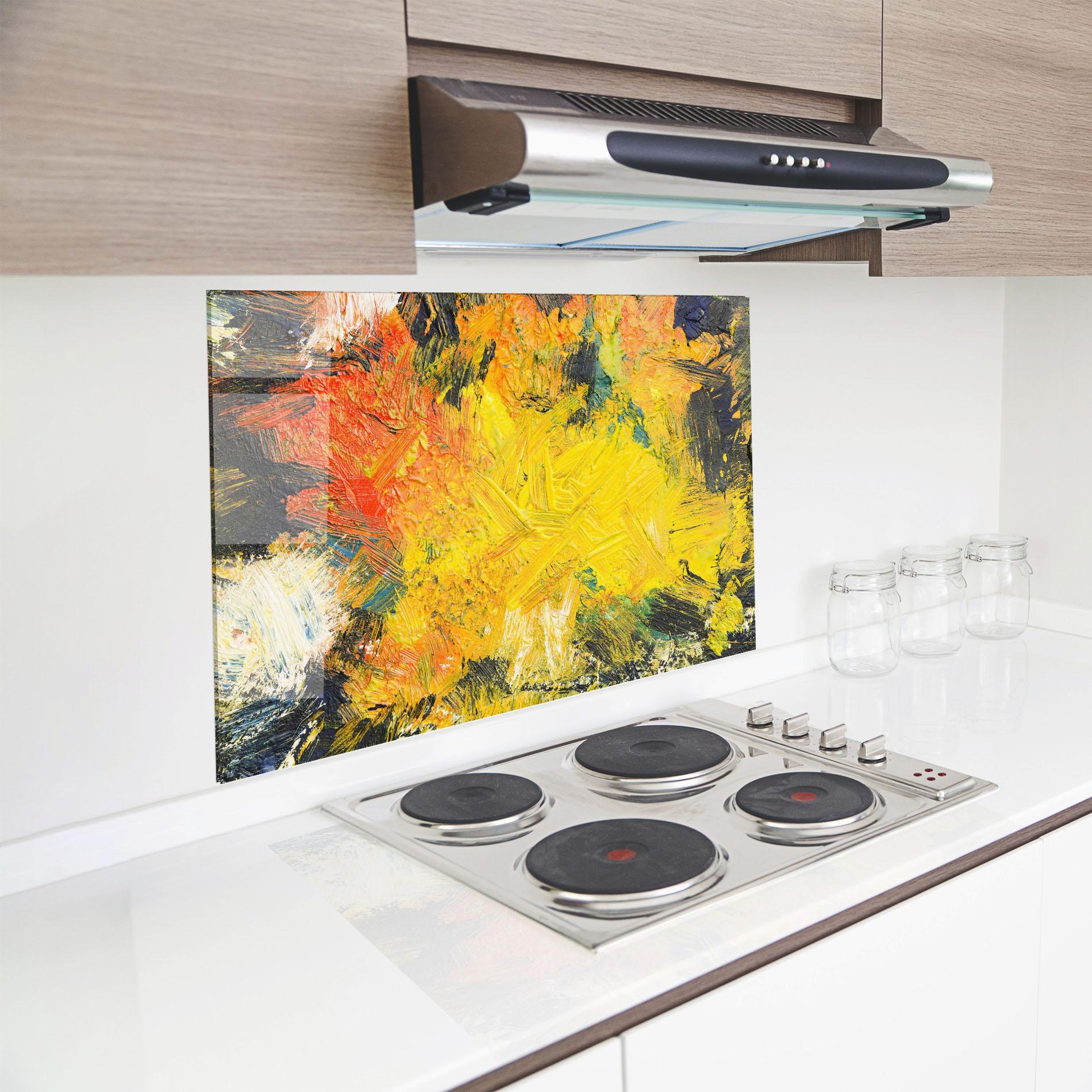 Küchenrückwand Glas Artistic Yellow Painting mockup 8