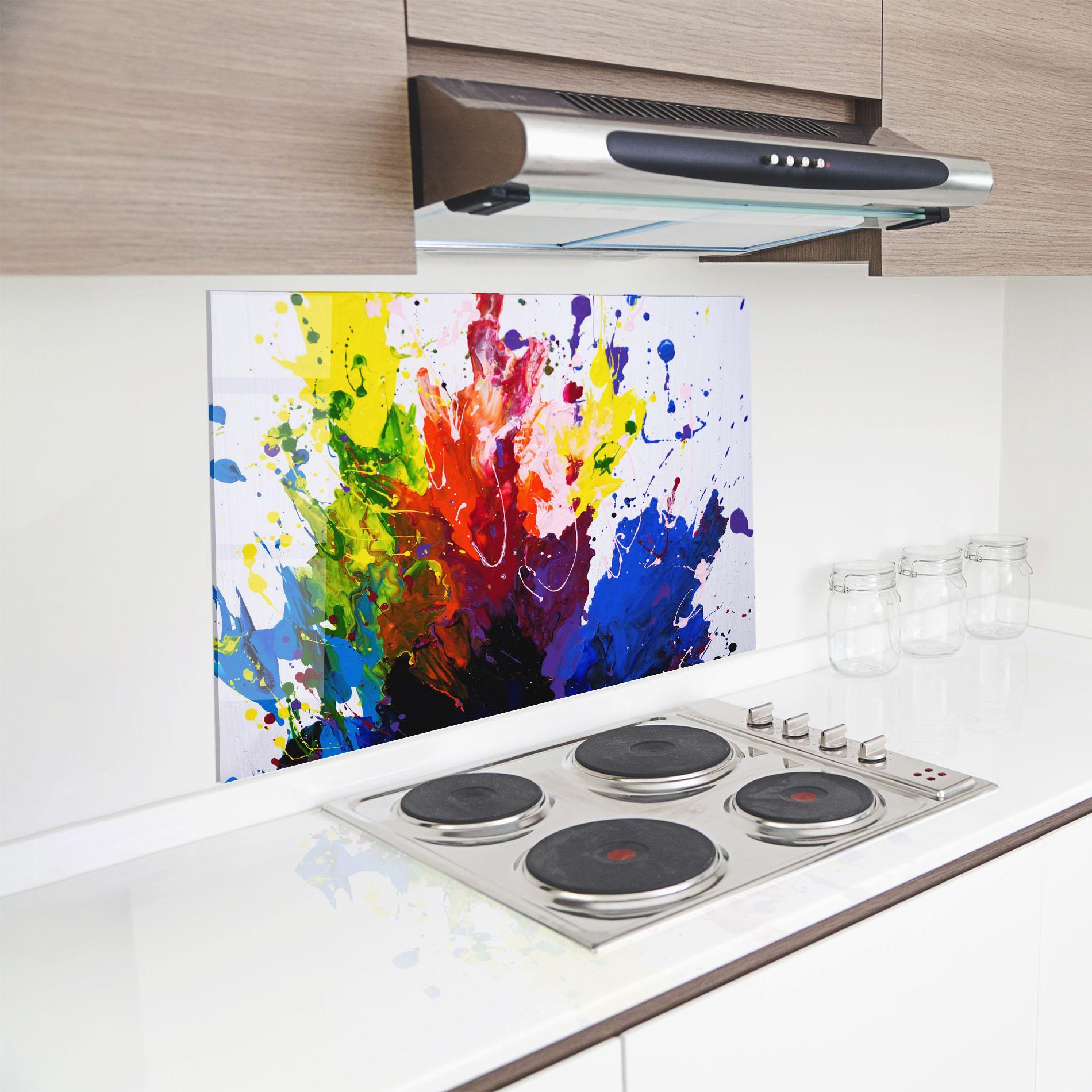 Küchenrückwand Glas Blue Purple Exploding mockup 8