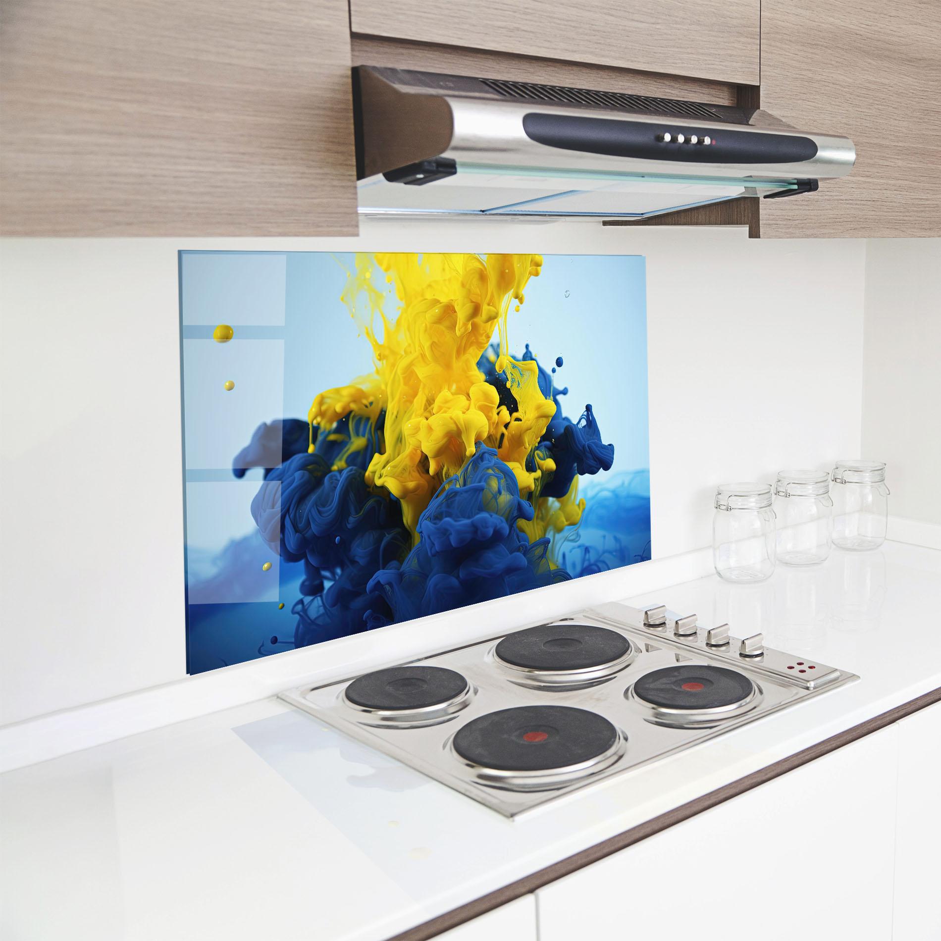 Küchenrückwand Glas Blue Yellow Smoke mockup 8