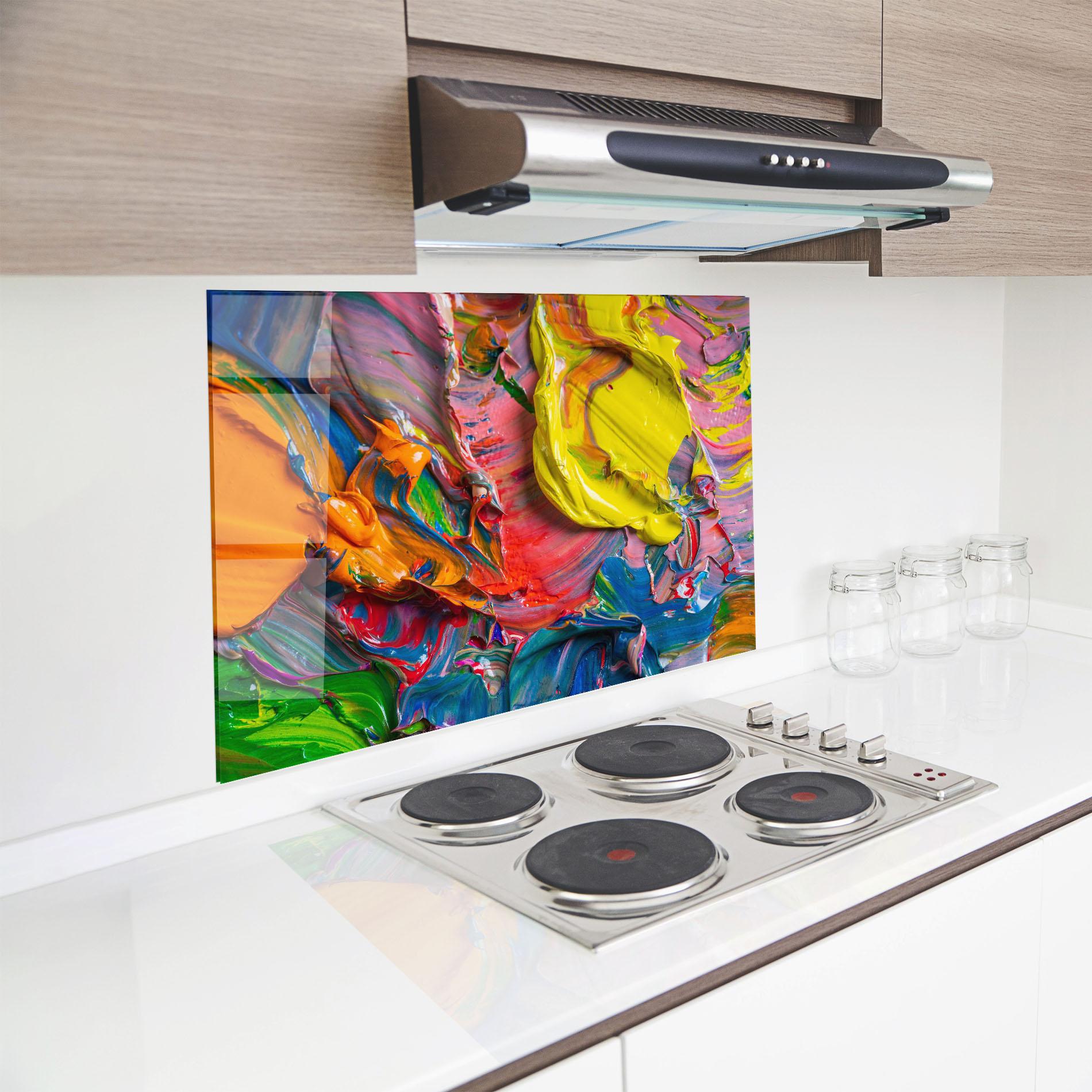 Küchenrückwand Glas Bright Oil Colors mockup 8