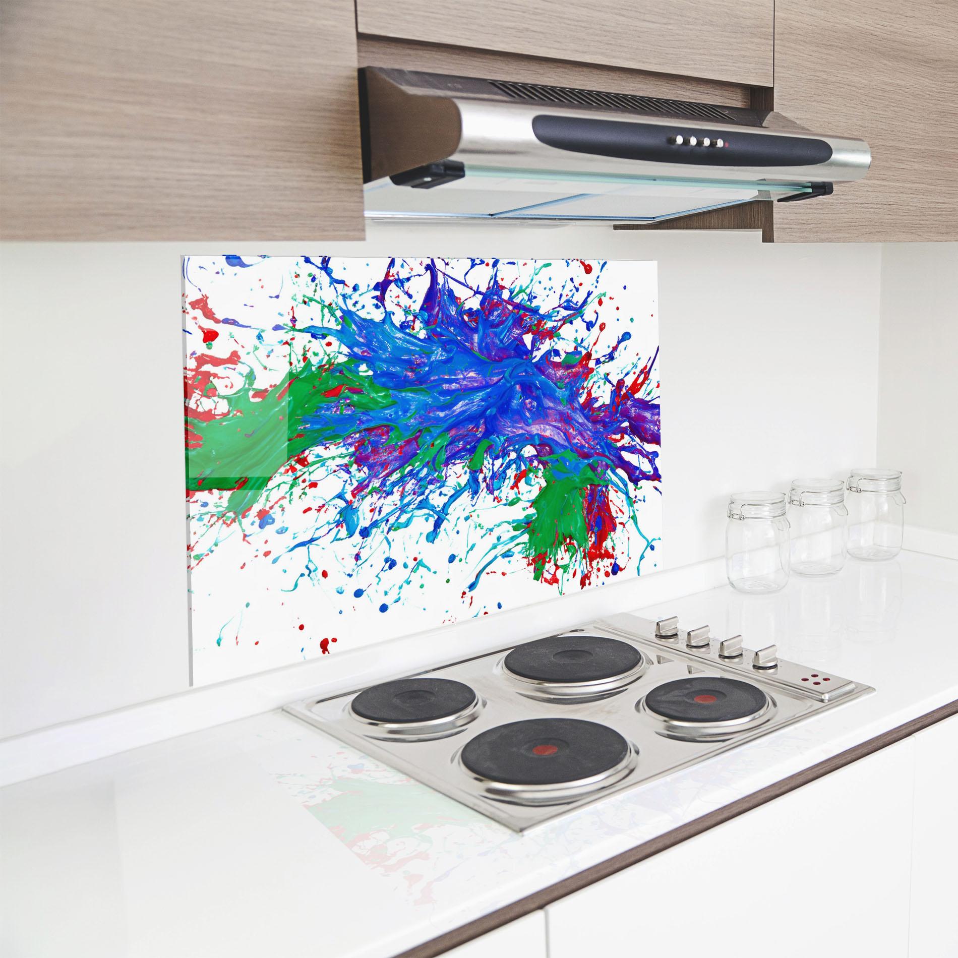 Küchenrückwand Glas Colorful Blue Purple mockup 8