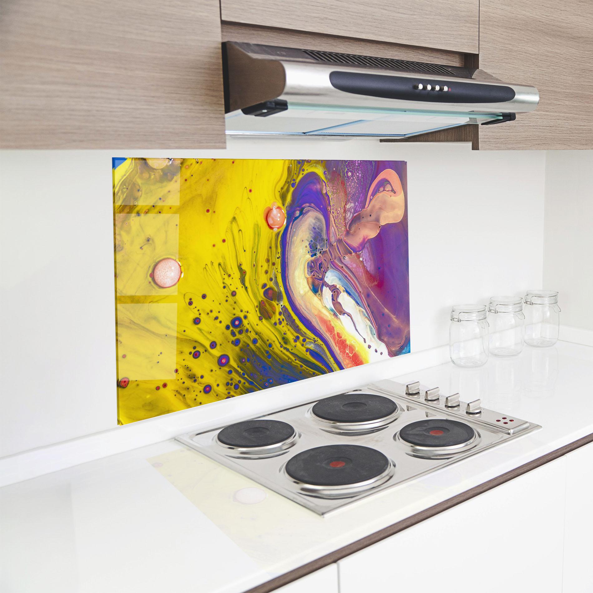 Küchenrückwand Glas Colorful Liquid Marble mockup 8