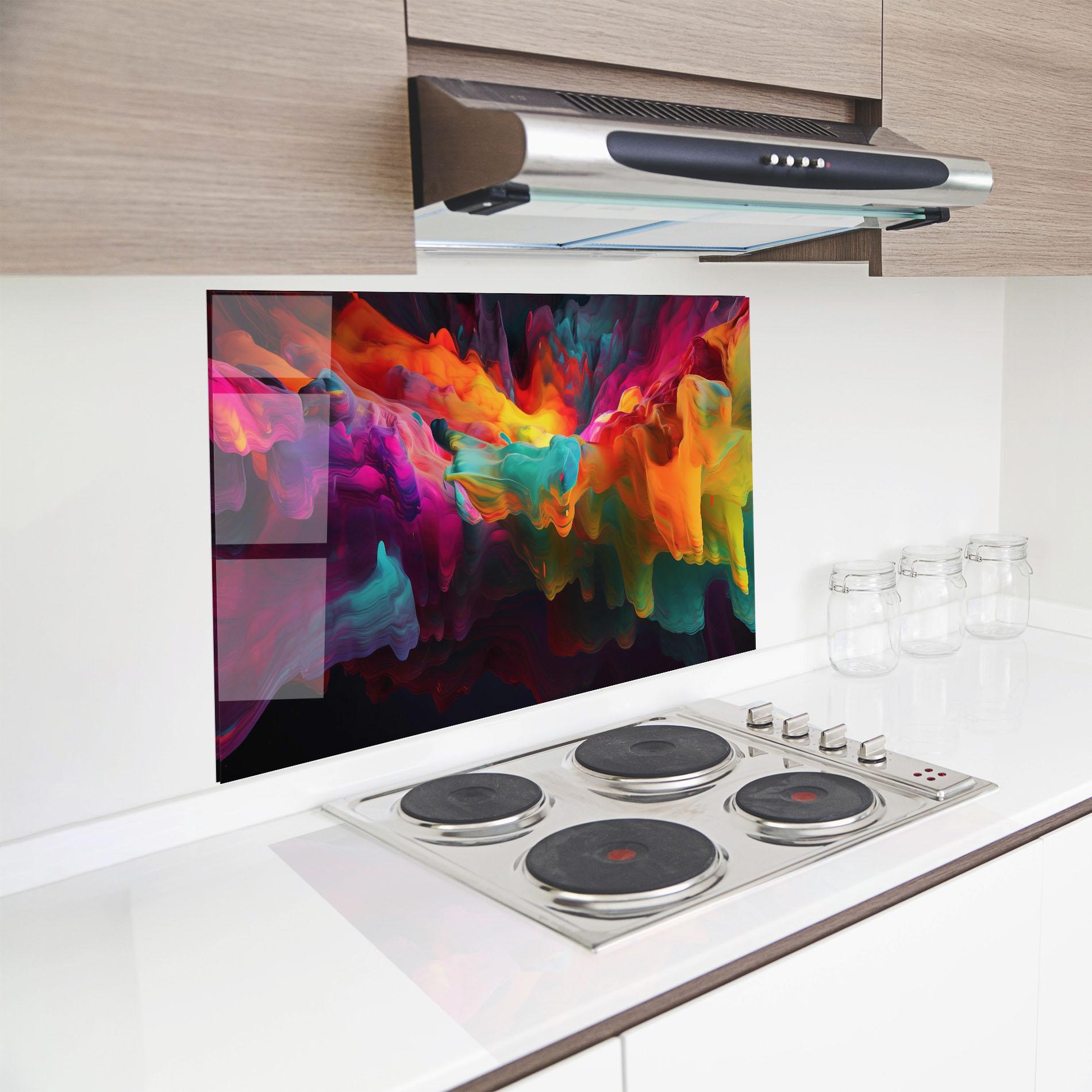 Küchenrückwand Glas Colorful Smoke mockup 8