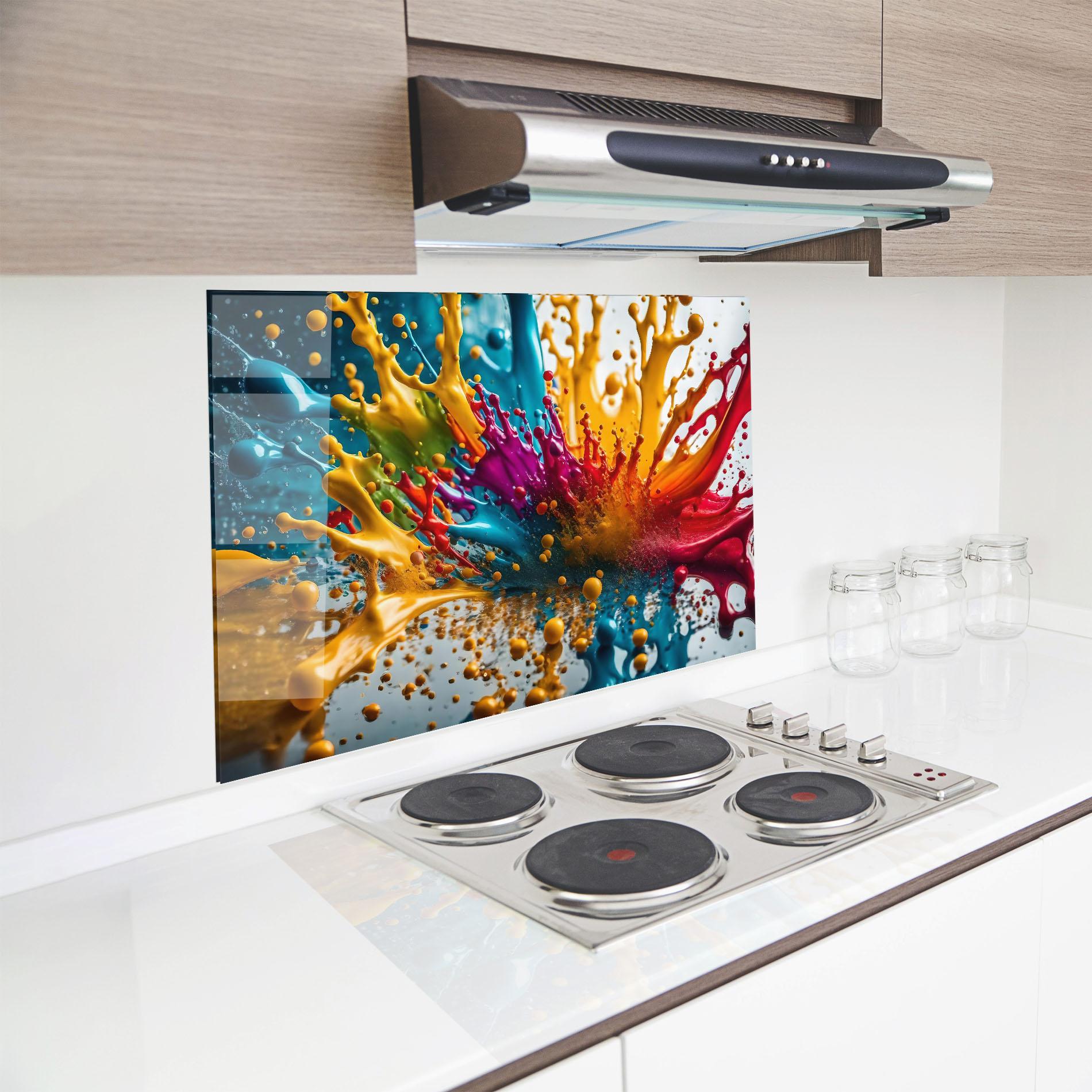 Küchenrückwand Glas Colorful Water Splash mockup 8