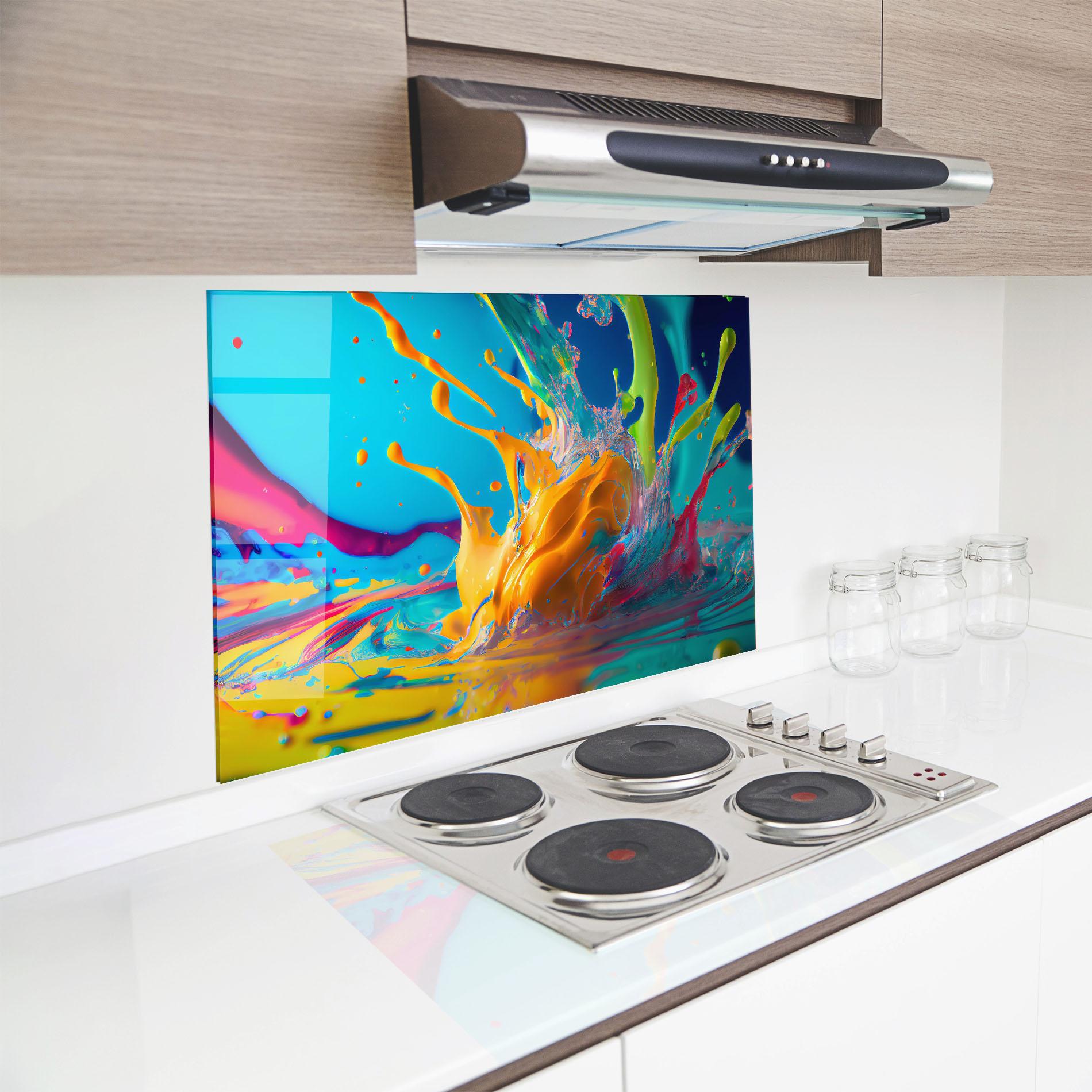 Küchenrückwand Glas Colorful Water Splashing mockup 8