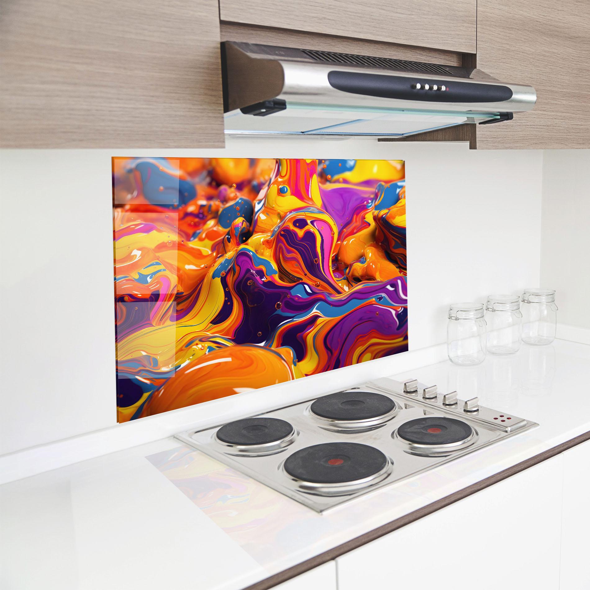 Küchenrückwand Glas Colorful Waves mockup 8