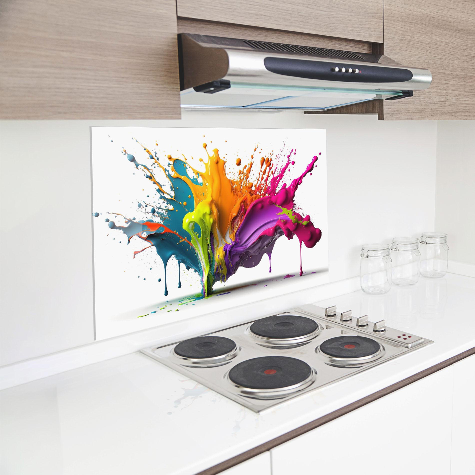 Küchenrückwand Glas Exploding Mixed Liquid mockup 8