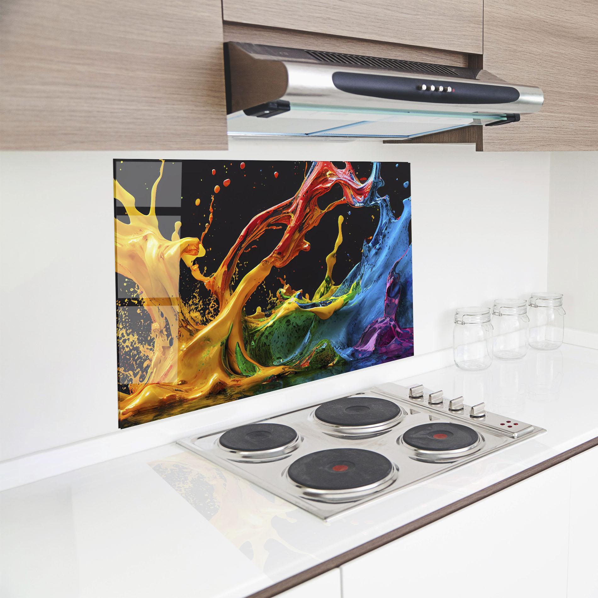 Küchenrückwand Glas Floating Yellow Splay mockup 8