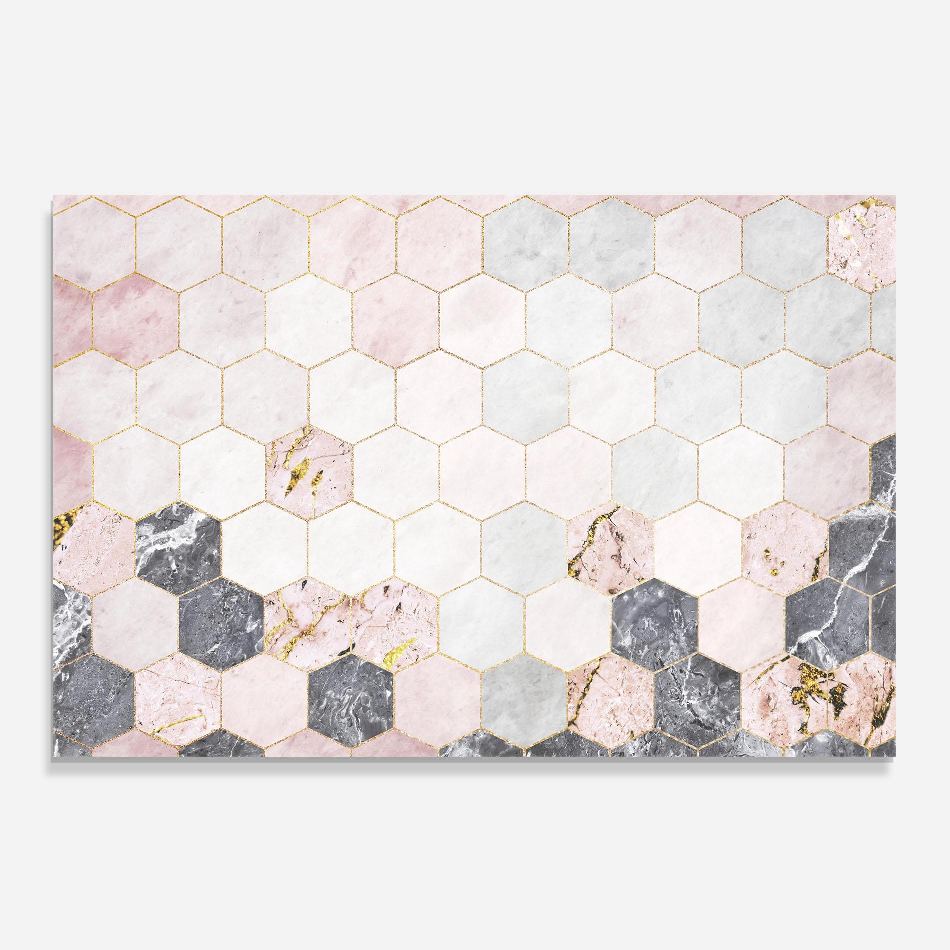 Küchenrückwand Glas Grey Pink Hexagon mockup 0