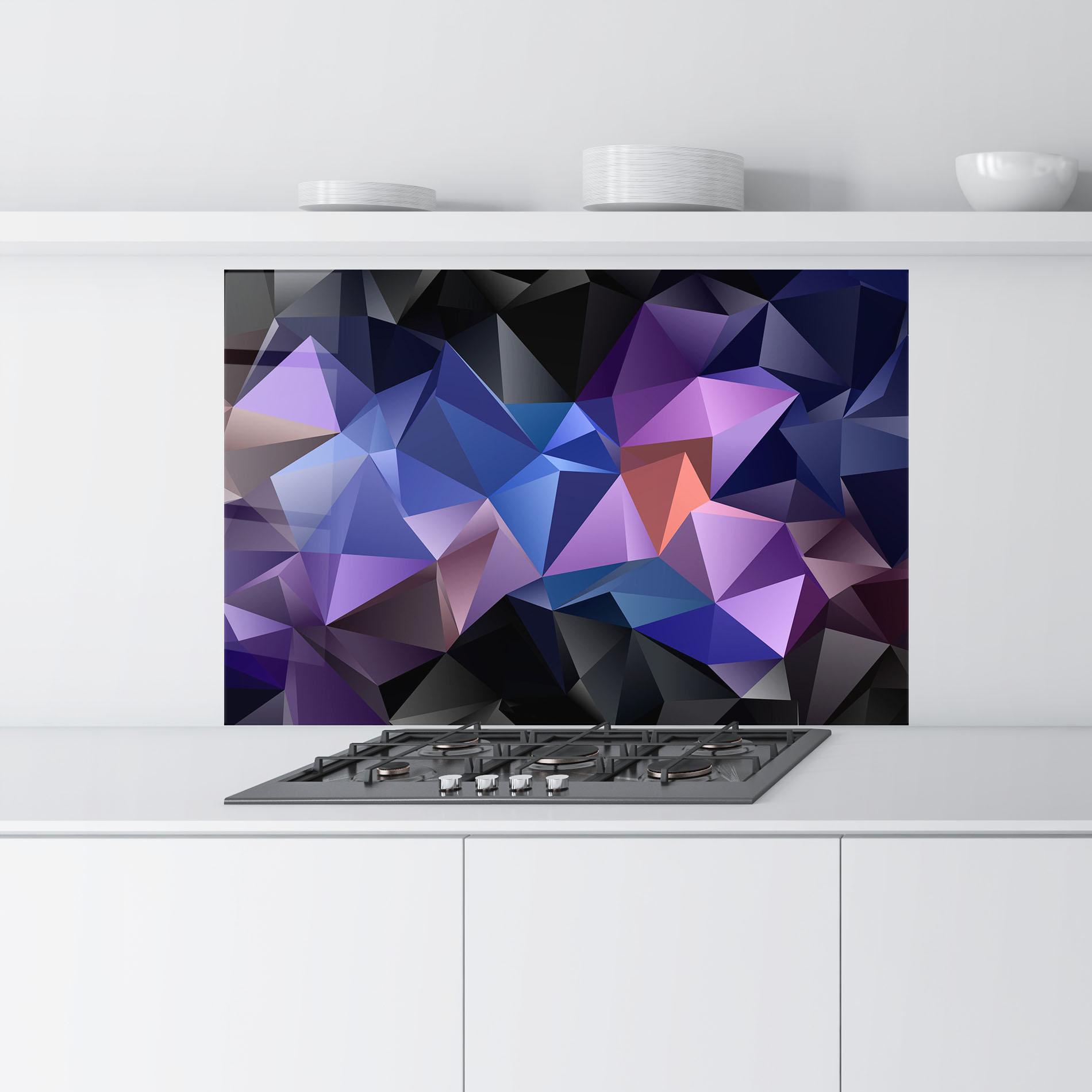 Küchenrückwand Glas Black Purple Triangle mockup 9