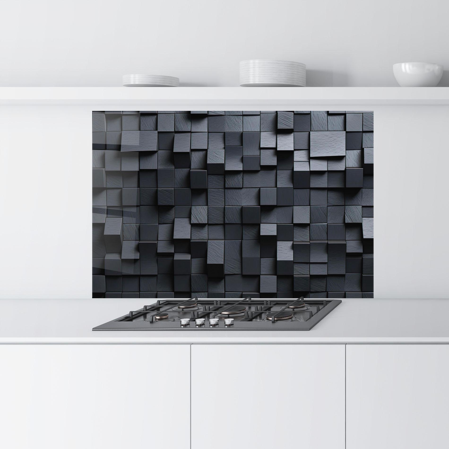 Küchenrückwand Glas Black Square Pattern mockup 9