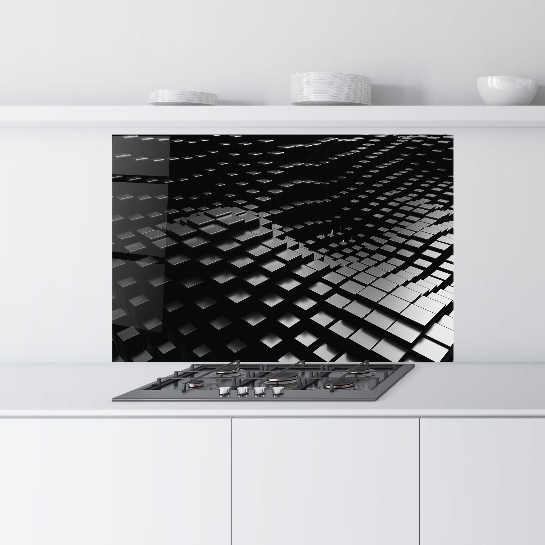 Küchenrückwand Glas Black Square Wave mockup 9