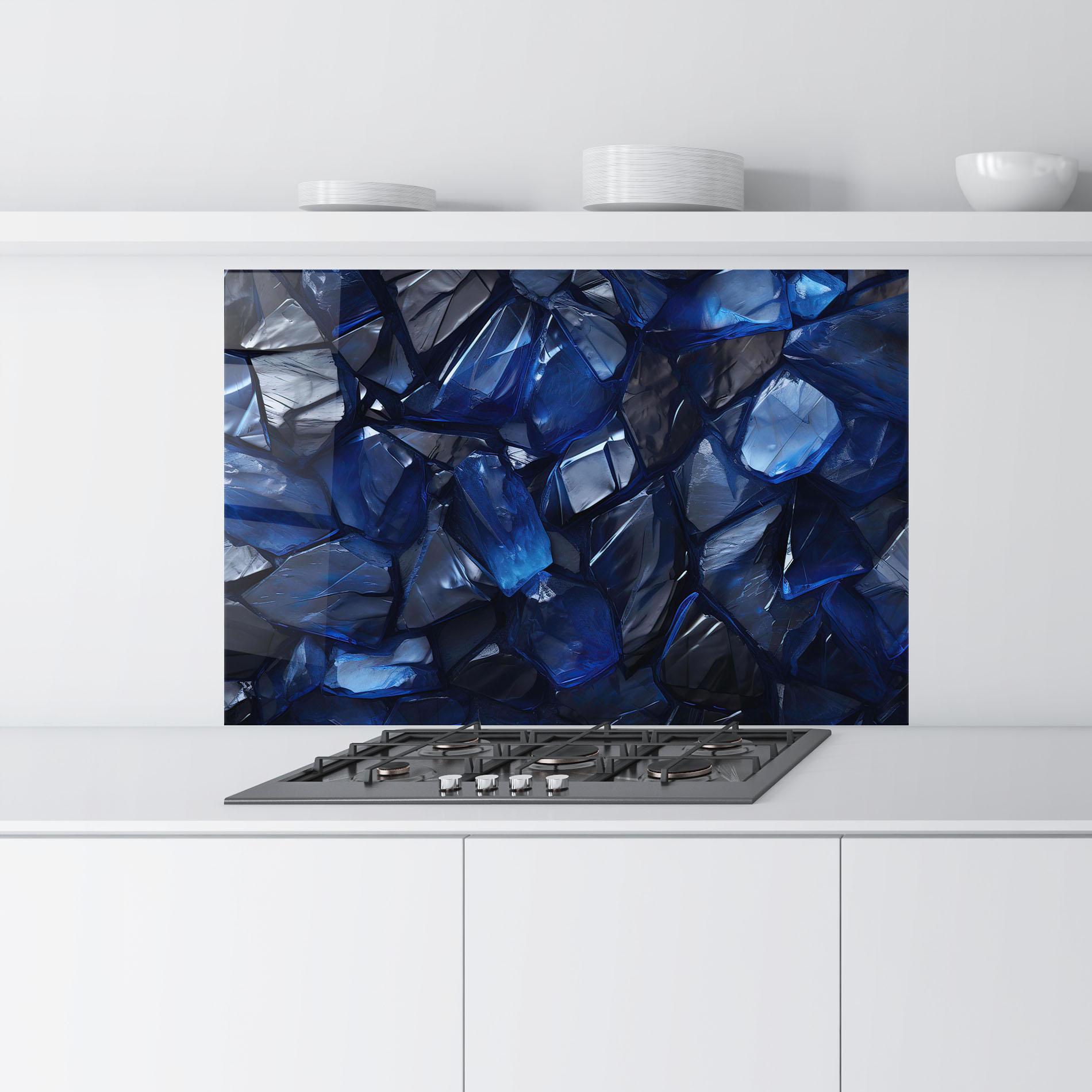 Küchenrückwand Glas Blue Crystal Shape mockup 9