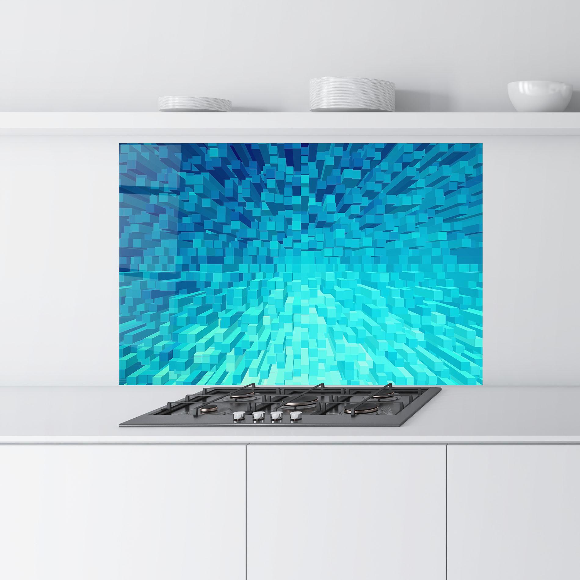 Küchenrückwand Glas Blue Square Mix mockup 9