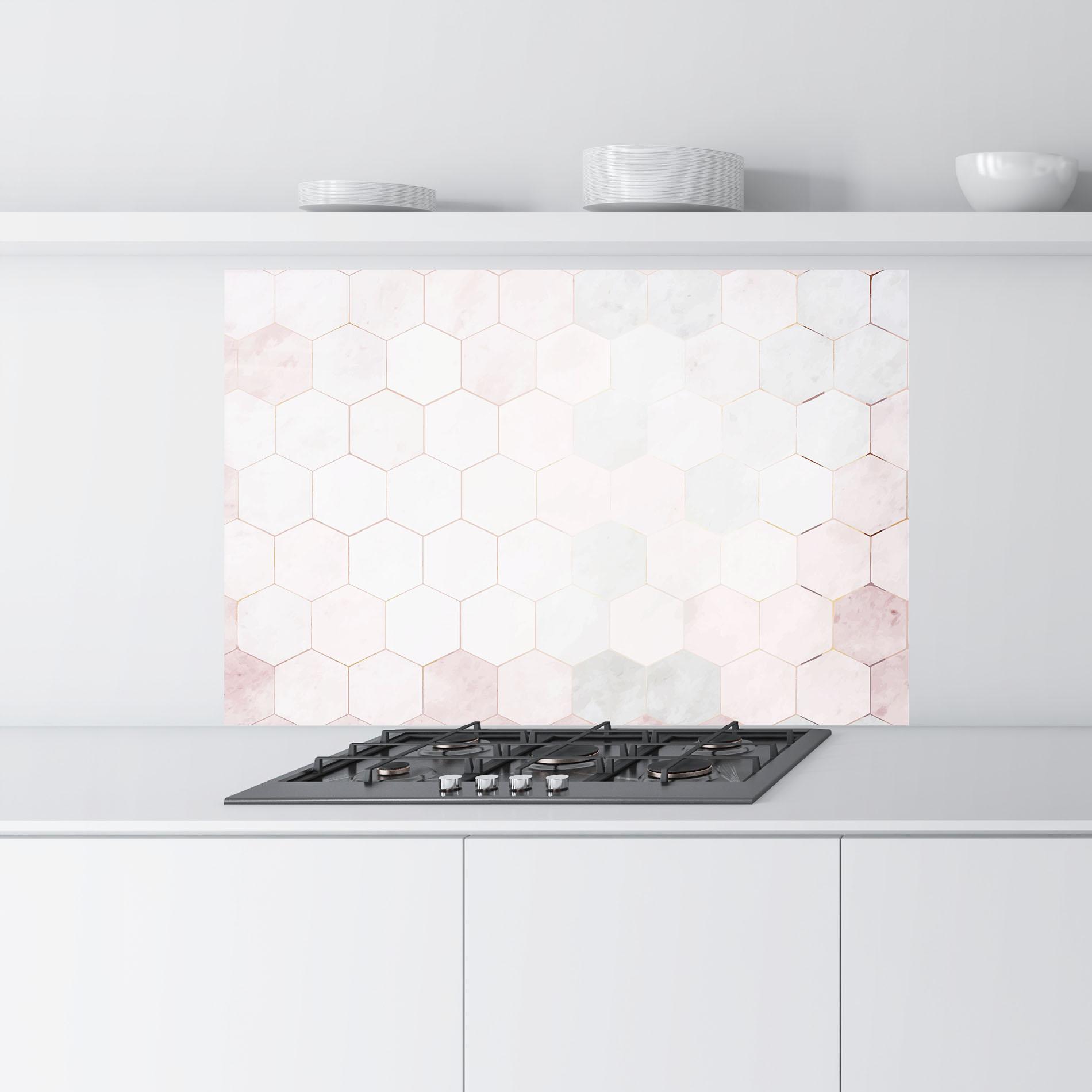 Küchenrückwand Glas Hexagon Pink mockup 9