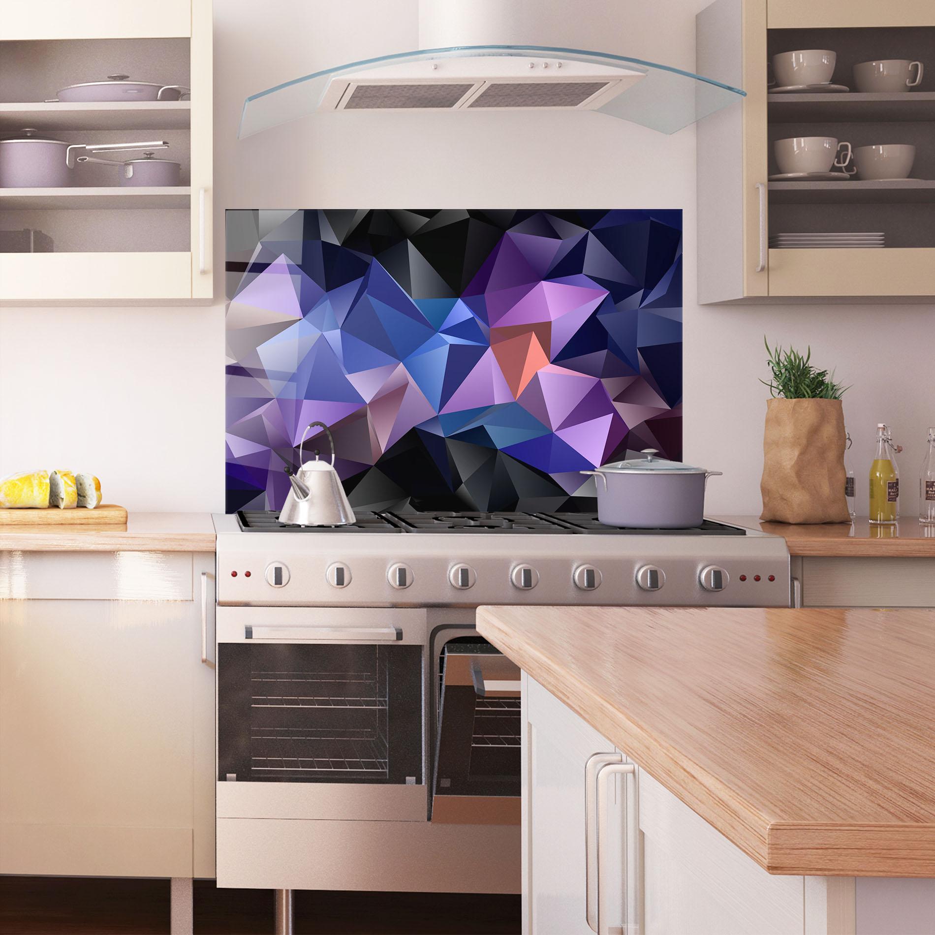 Küchenrückwand Glas Black Purple Triangle mockup 1