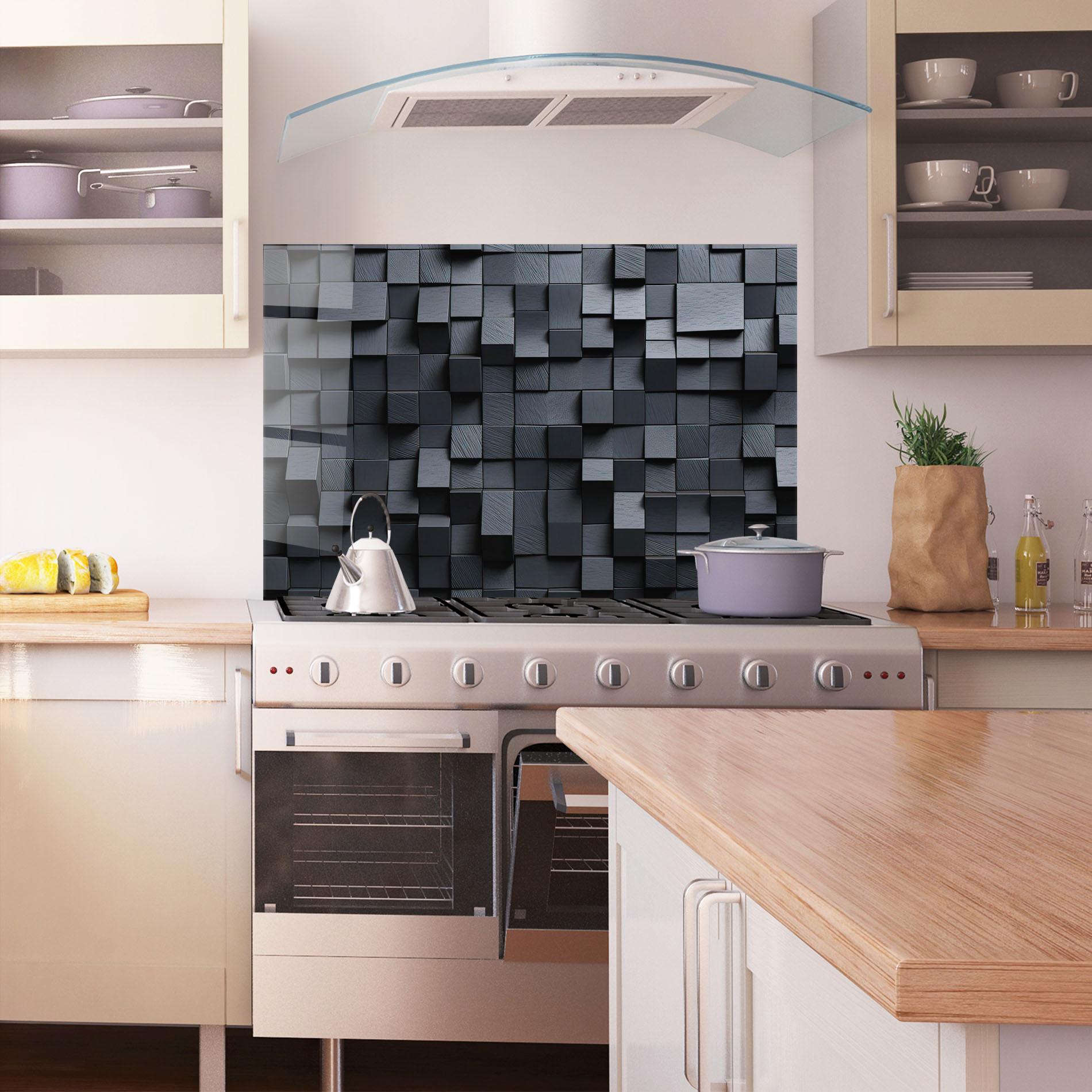 Küchenrückwand Glas Black Square Pattern mockup 1