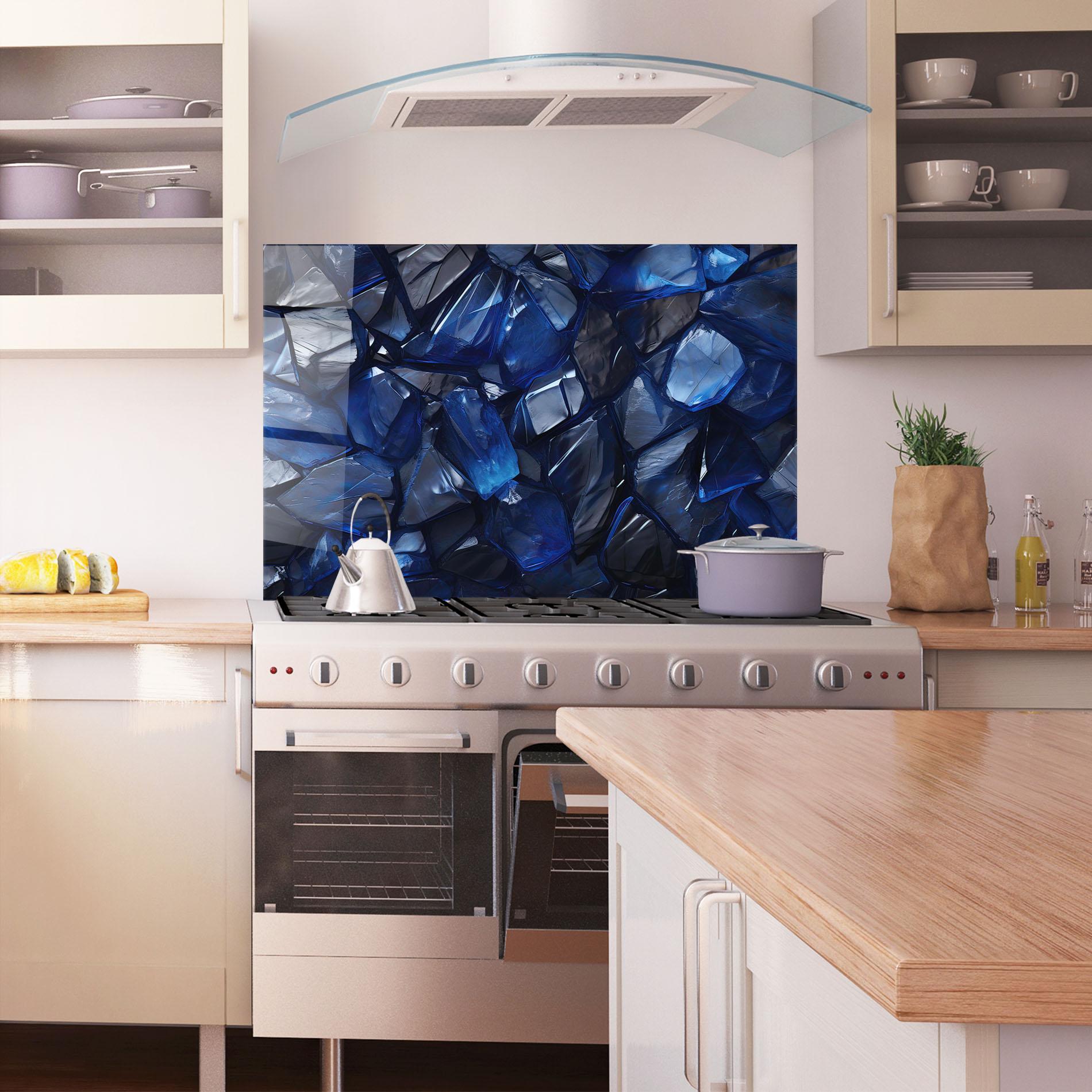 Küchenrückwand Glas Blue Crystal Shape mockup 1
