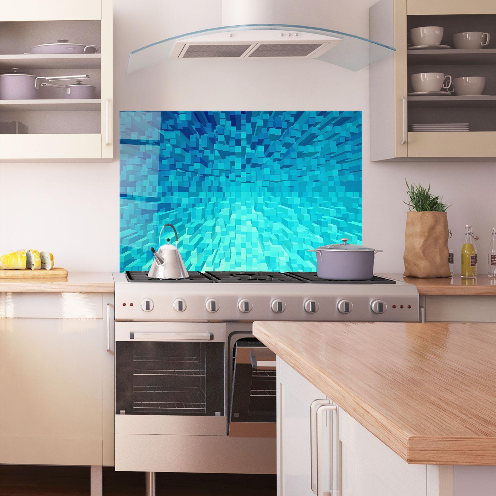 Küchenrückwand Glas Blue Square Mix mockup 1